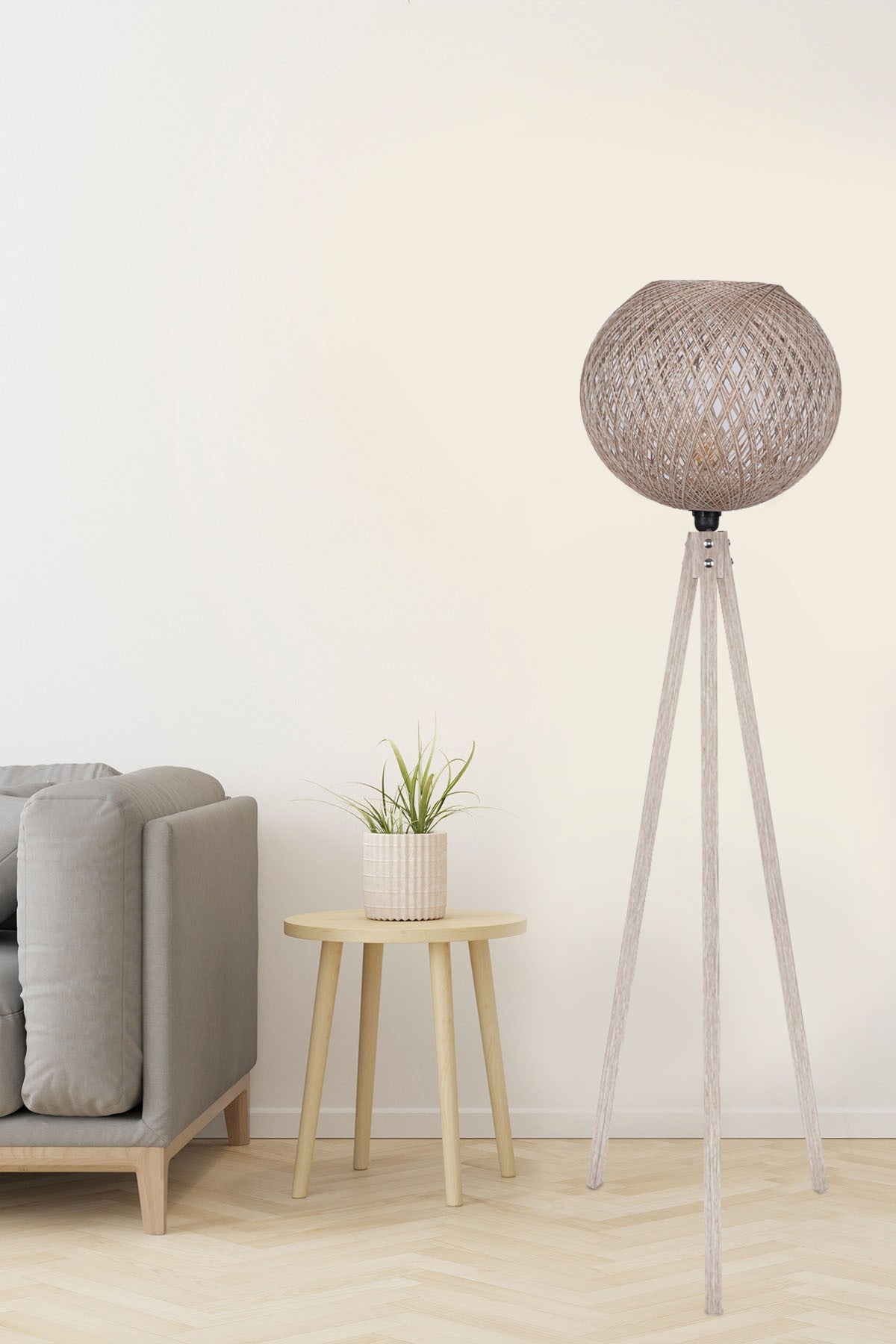 Candeeiro de Pé em Creme – 145 cm – MDF e Juta