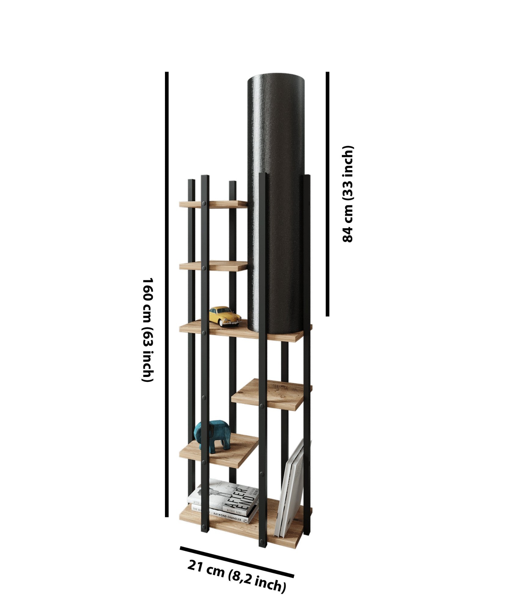 Candeeiro de Pé – 160 cm – Preto e Natural – Aglomerado e MDF