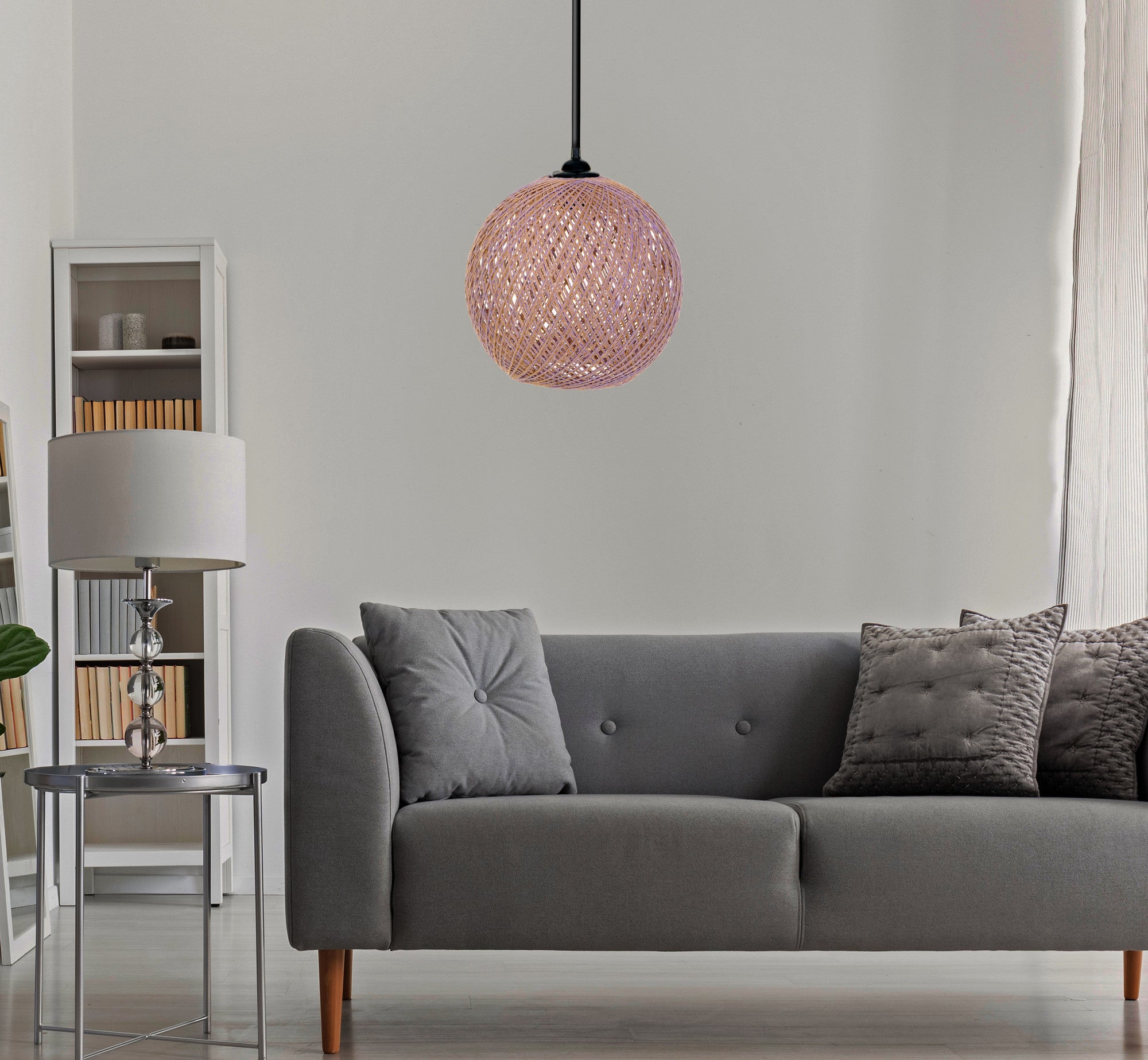 Candeeiro de Teto – 55 cm – Lilás e Marrom – Juta