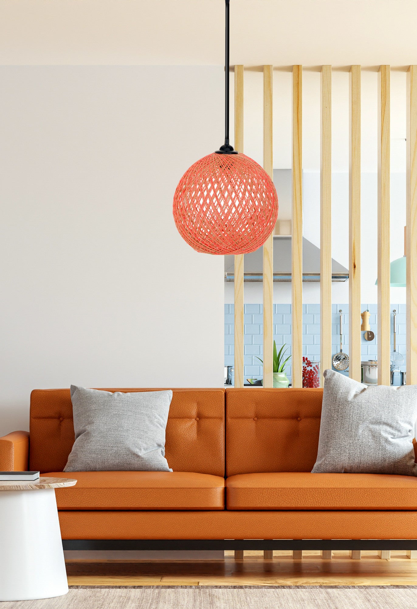 Candeeiro de Teto – 55 cm – Laranja e Marrom – Juta