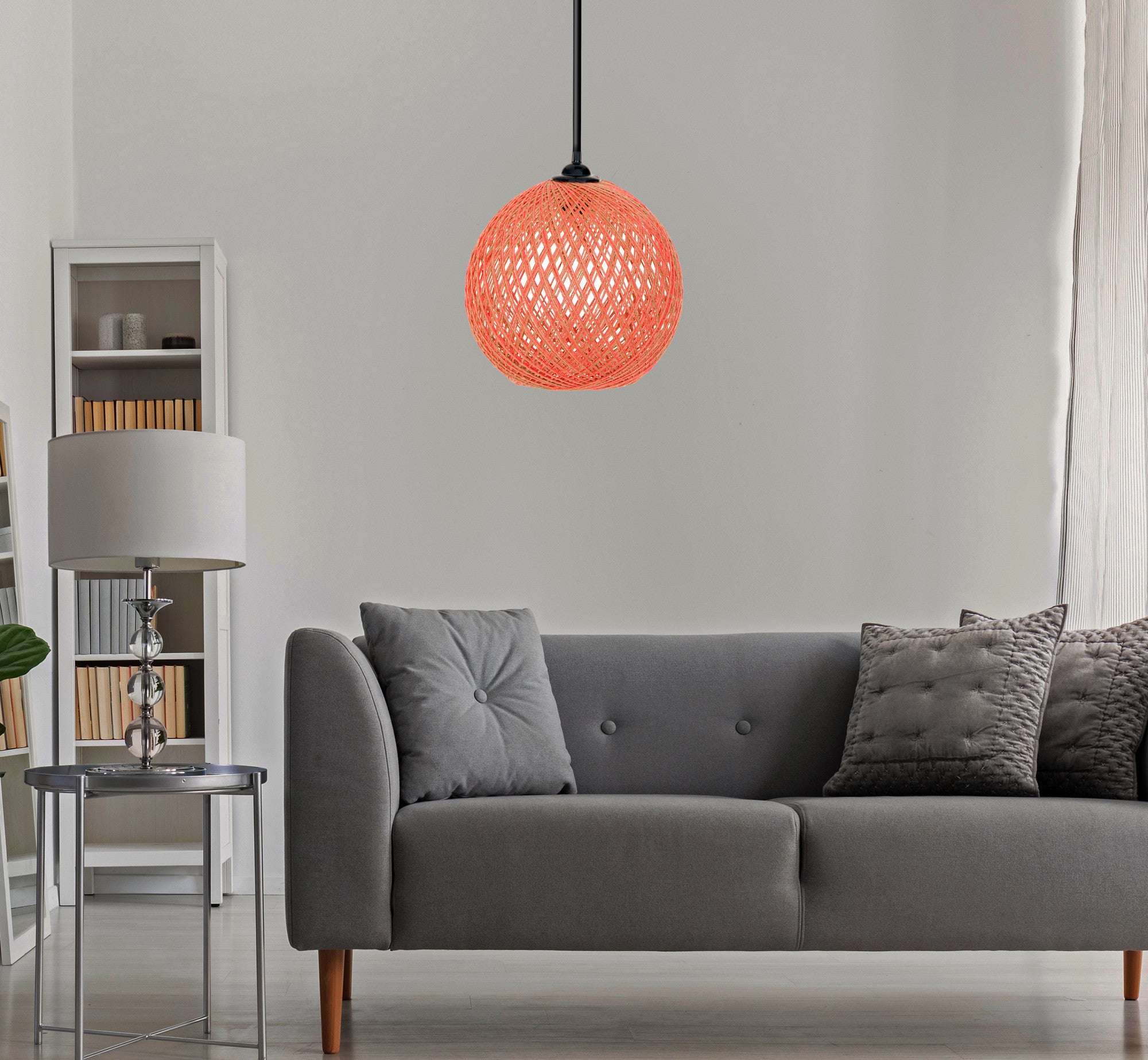 Candeeiro de Teto – 55 cm – Laranja e Marrom – Juta