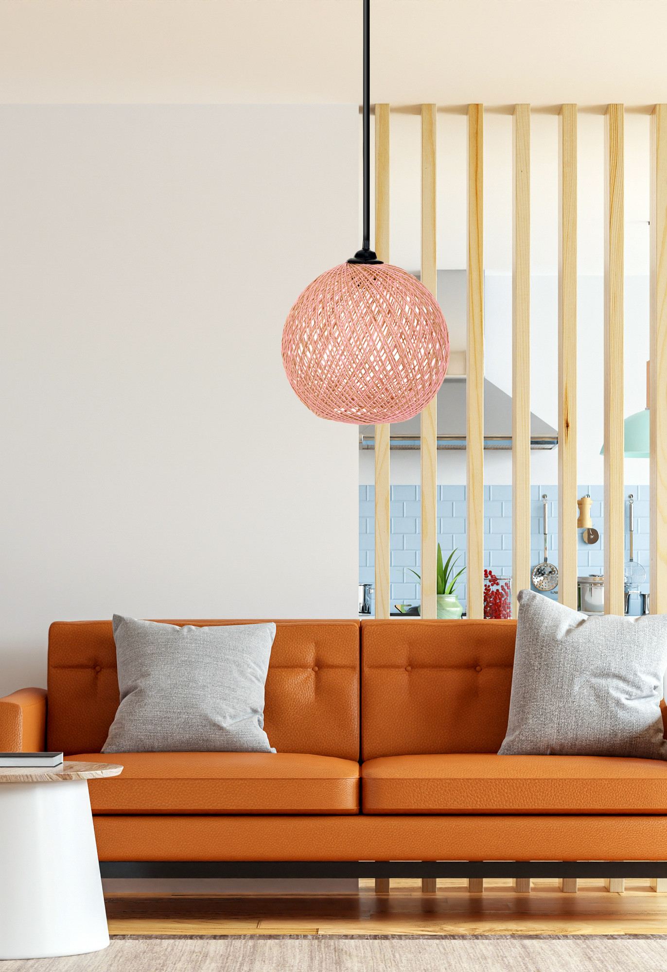 Candeeiro de Teto – 55 cm – Rosa e Marrom – Juta