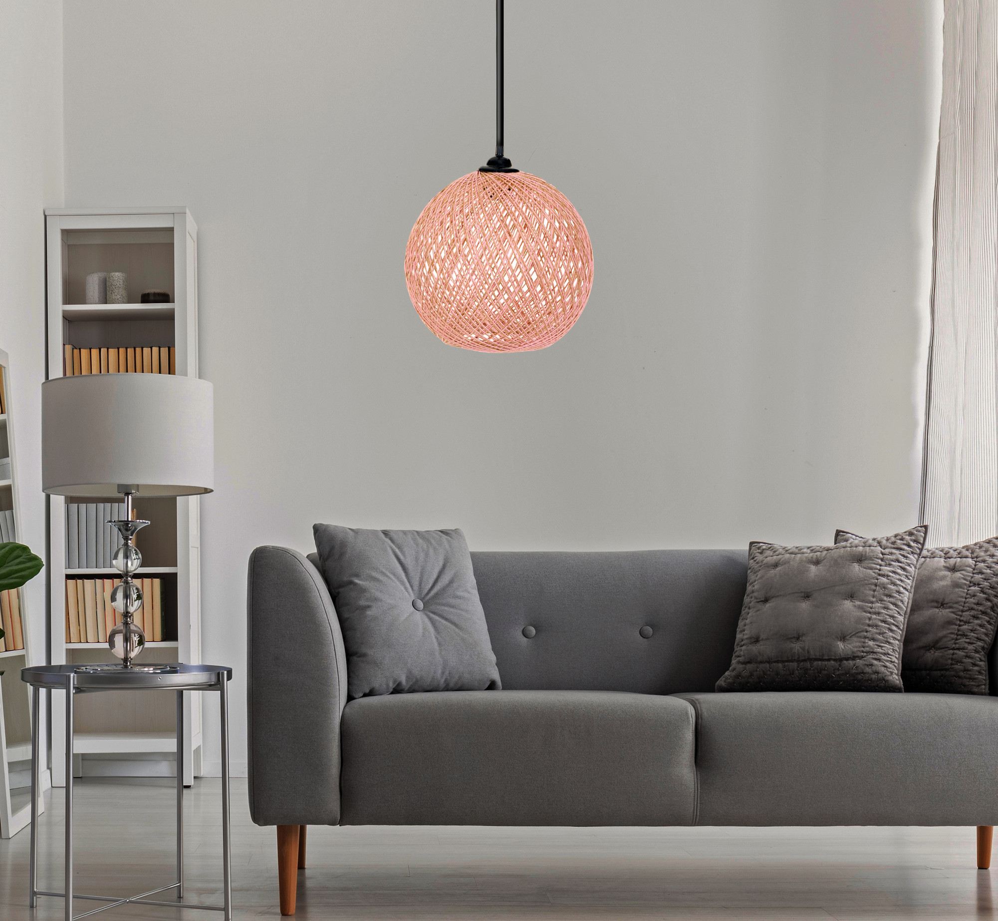 Candeeiro de Teto – 55 cm – Rosa e Marrom – Juta