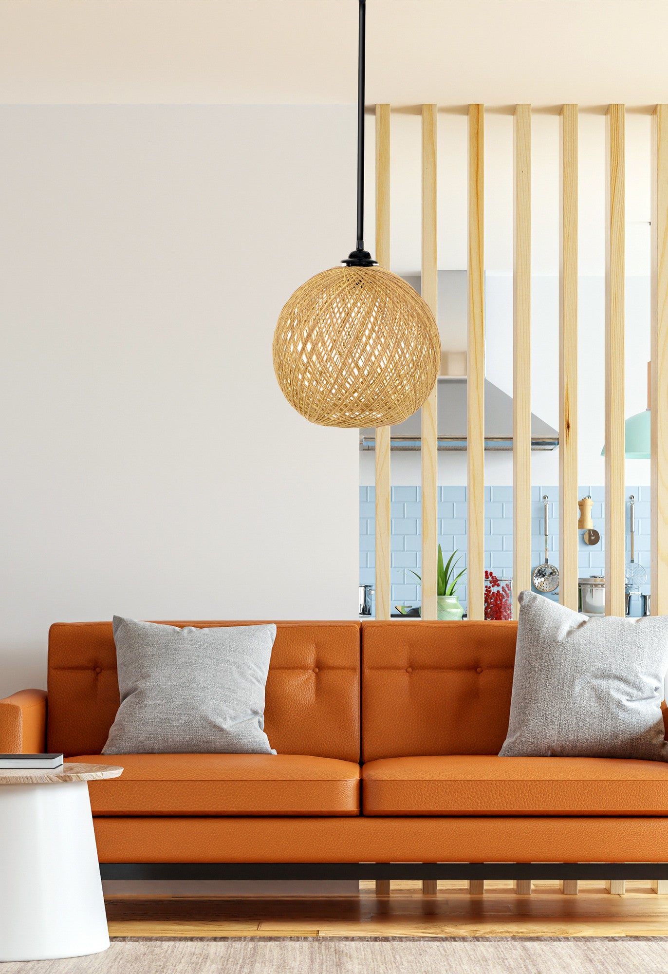 Candeeiro de Teto – 55 cm – Amarelo e Marrom – Juta