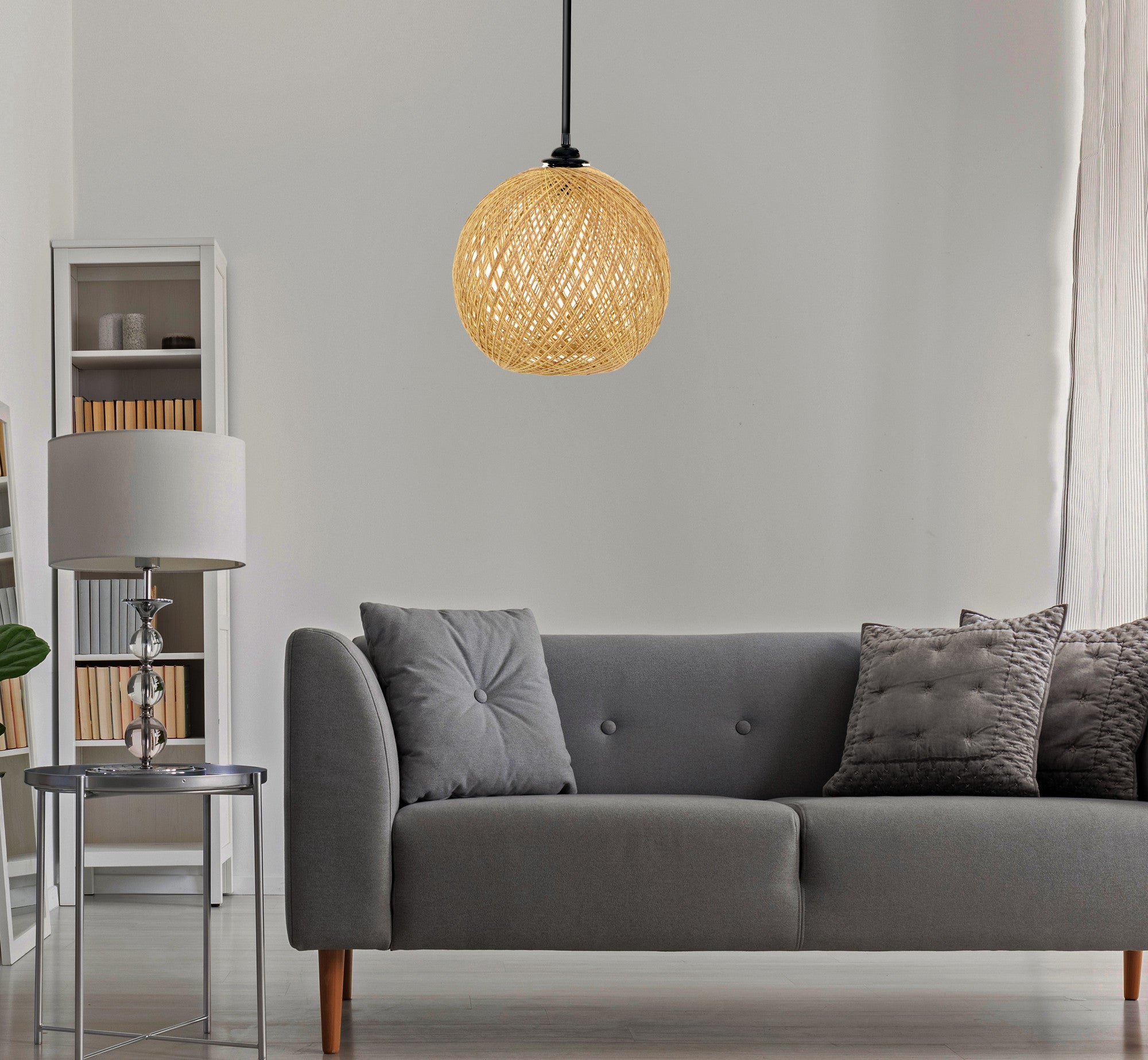 Candeeiro de Teto – 55 cm – Amarelo e Marrom – Juta