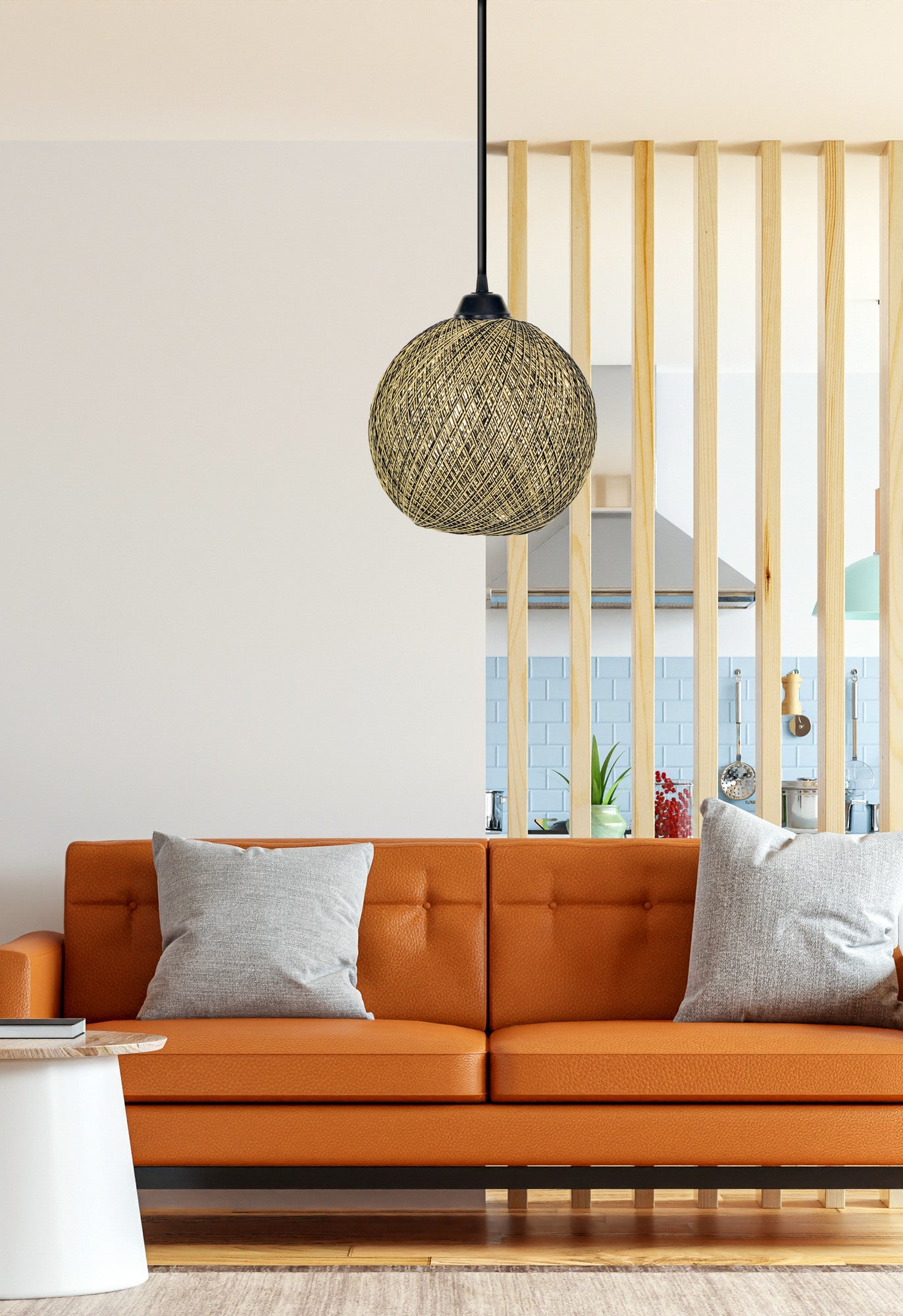 Candeeiro de Teto – 55 cm – Amarelo e Preto – Juta