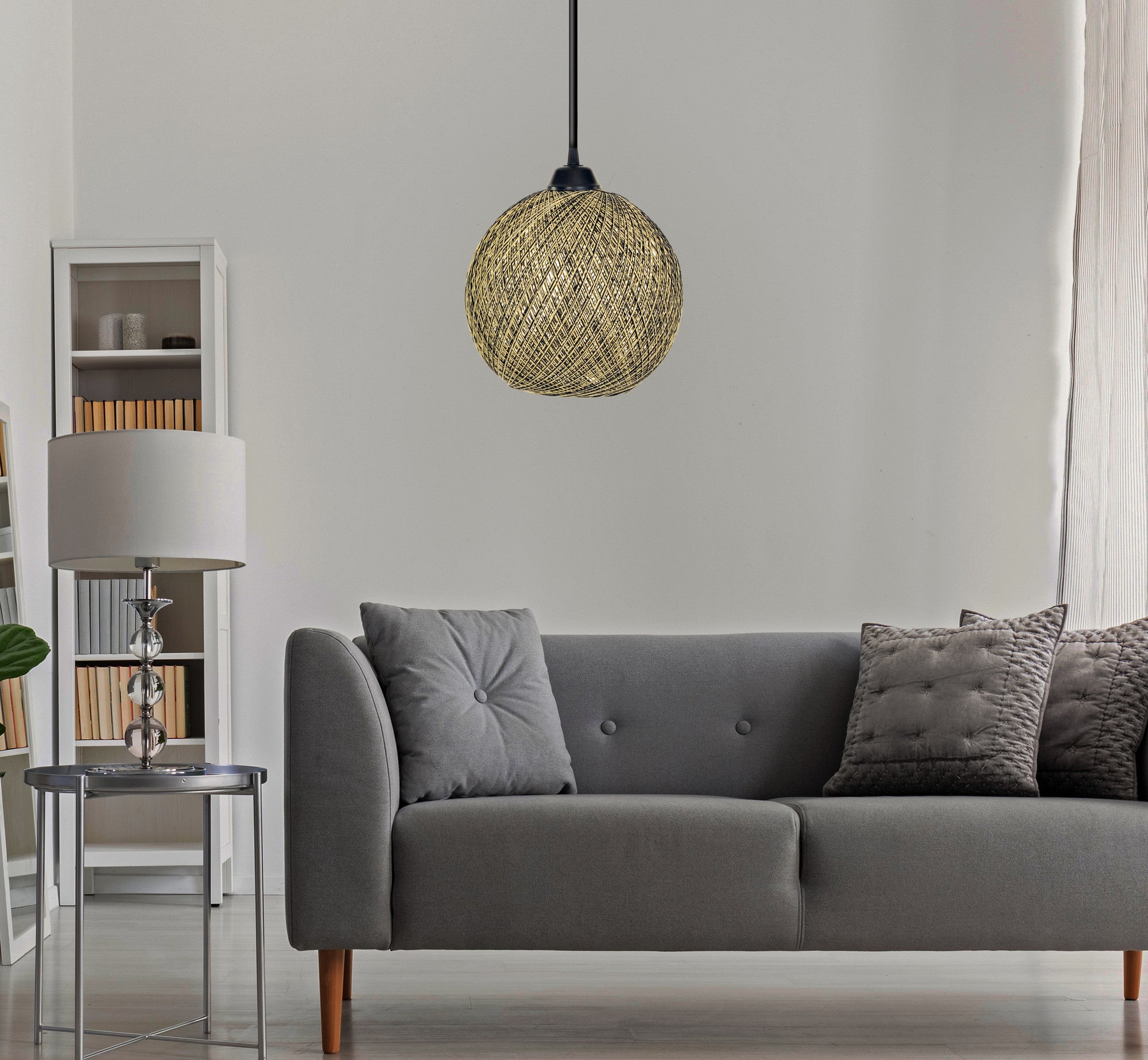 Candeeiro de Teto – 55 cm – Amarelo e Preto – Juta