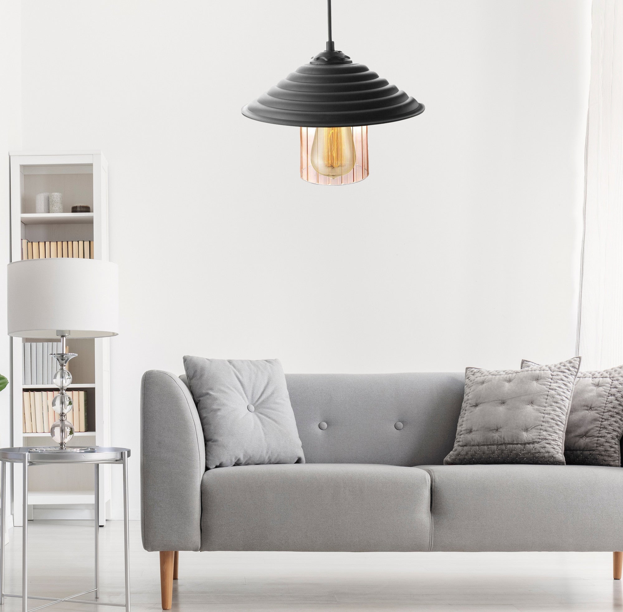 Candeeiro de Teto – 55 cm – Preto e Mel – ABS e Policarbonato