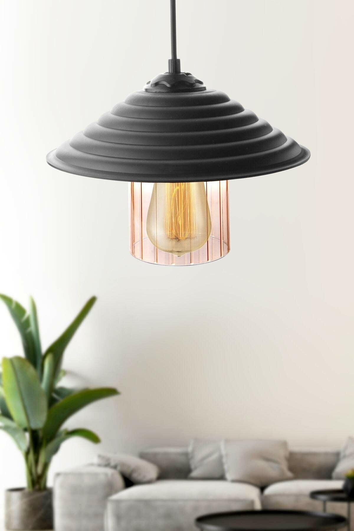 Candeeiro de Teto – 55 cm – Preto e Mel – ABS e Policarbonato