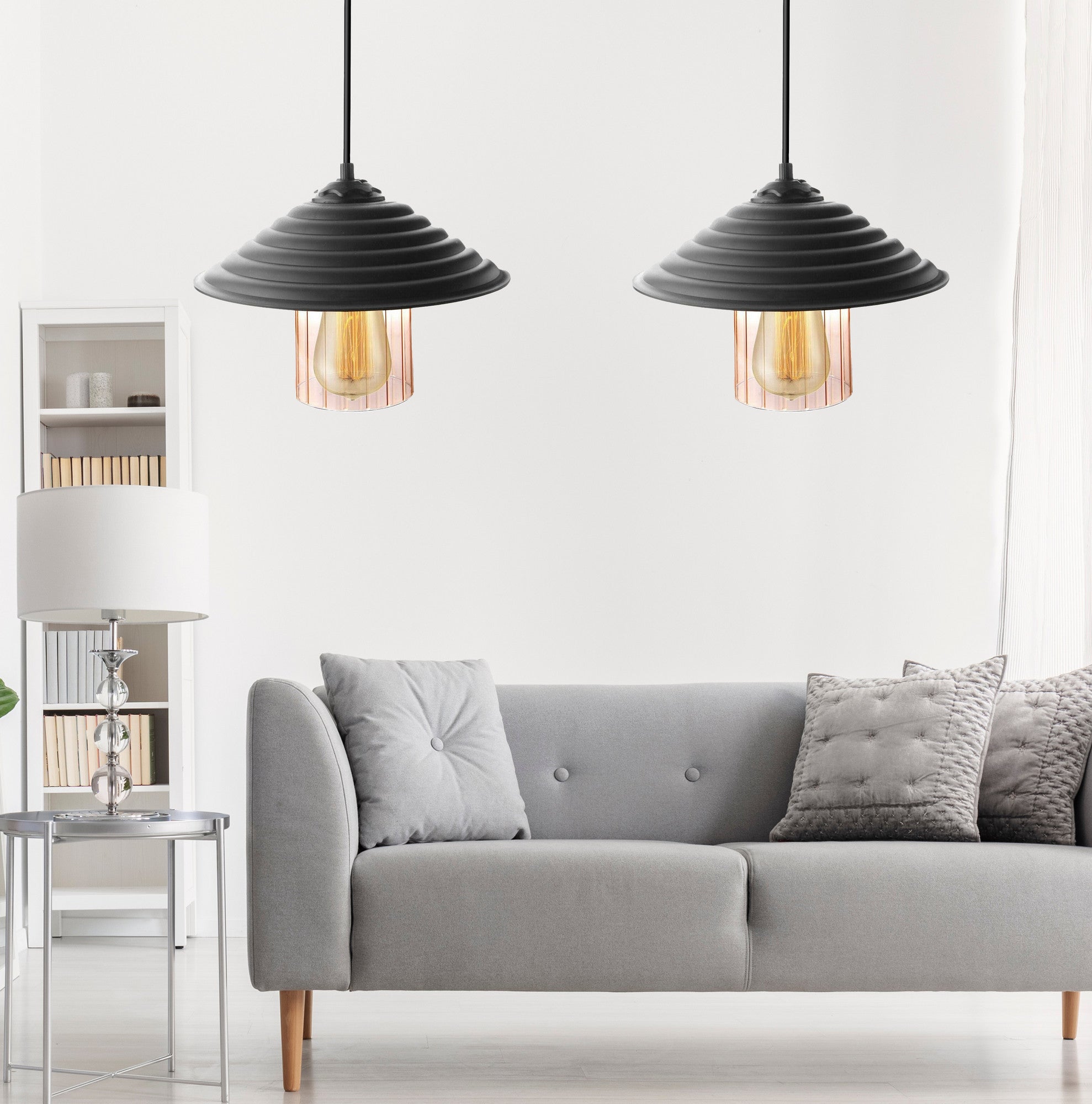 Candeeiro de Teto – 55 cm – Preto e Mel – ABS e Policarbonato