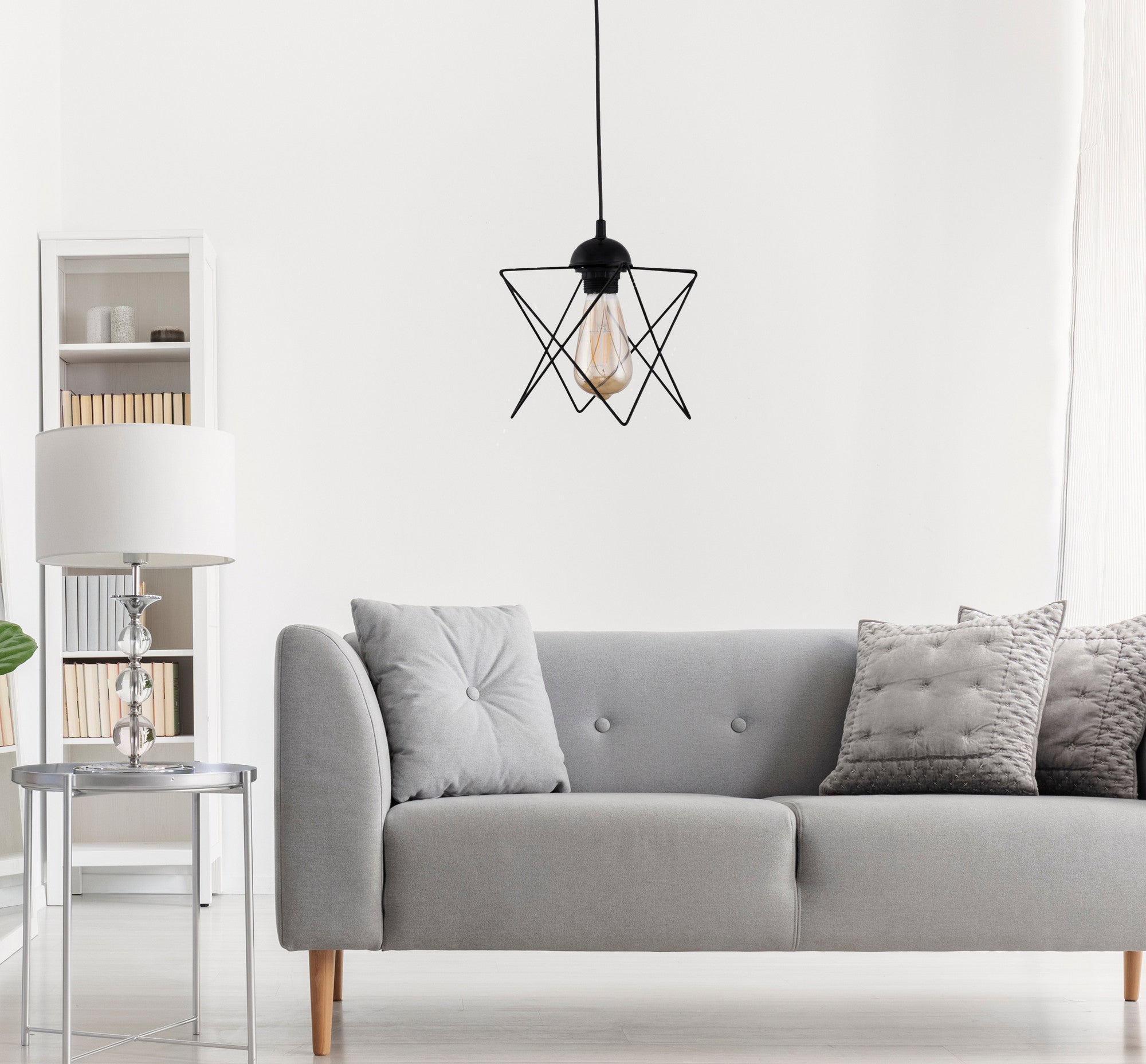 Candeeiro de Teto industrial – altura ajustável de 60 cm – preto – metal