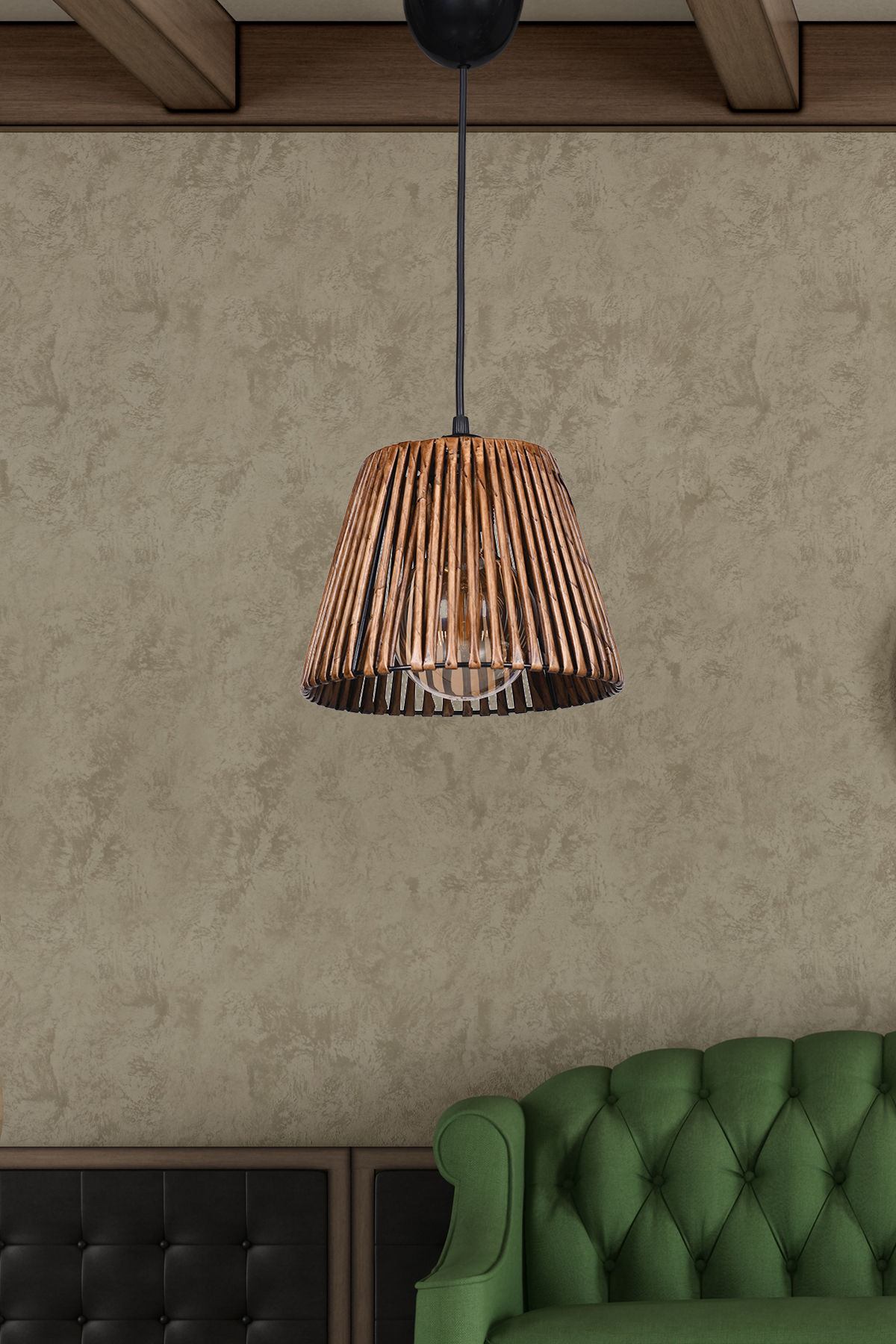 Candeeiro de Teto – 75 cm – Preto e Ouro Rosa – Metal