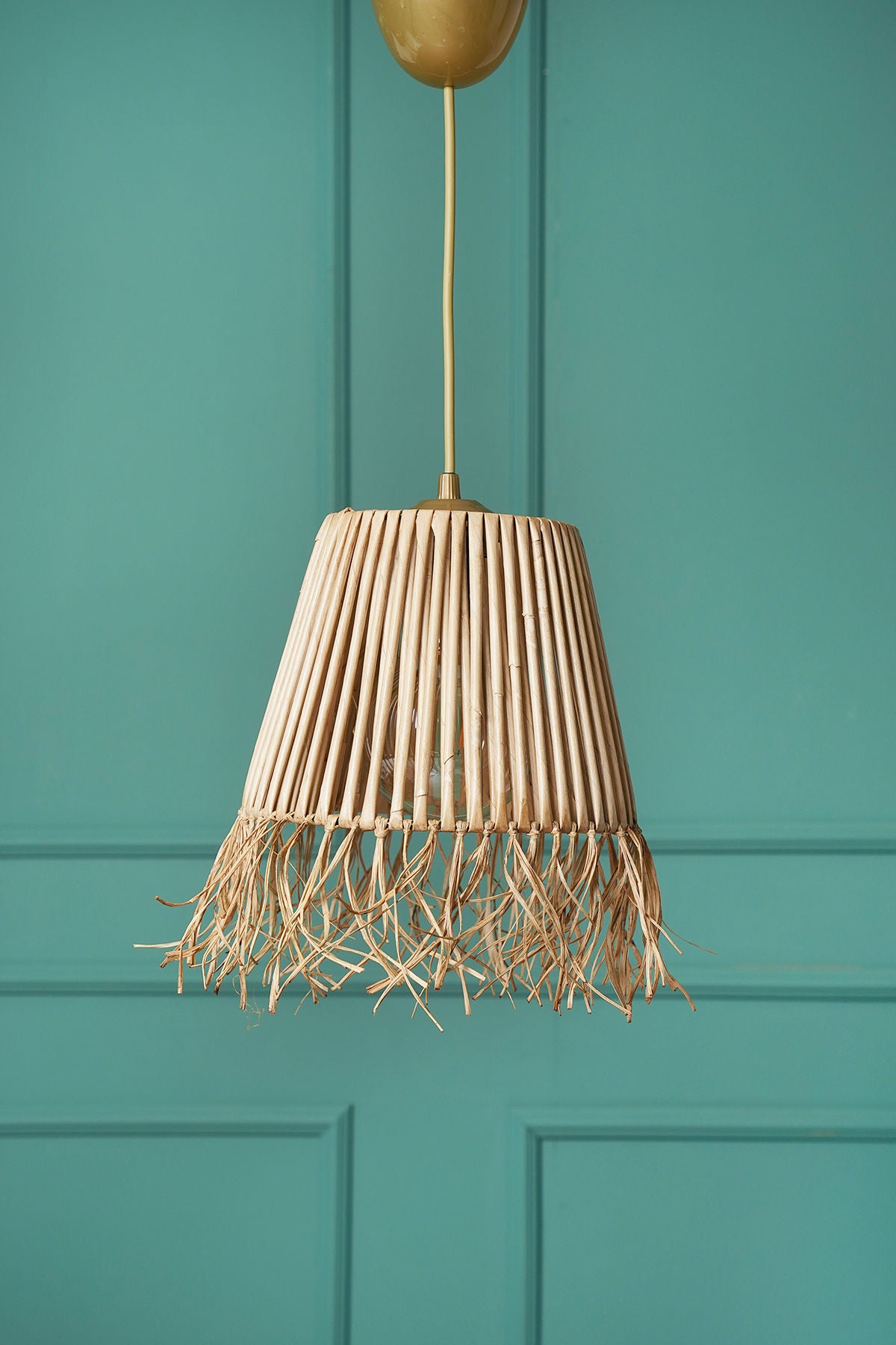 Candeeiro de Teto - 75 cm - Cores naturais - Metal e bambu