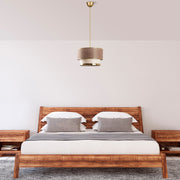 Candeeiro de Teto – 65 cm de Altura – Bege e Dourado – Metal