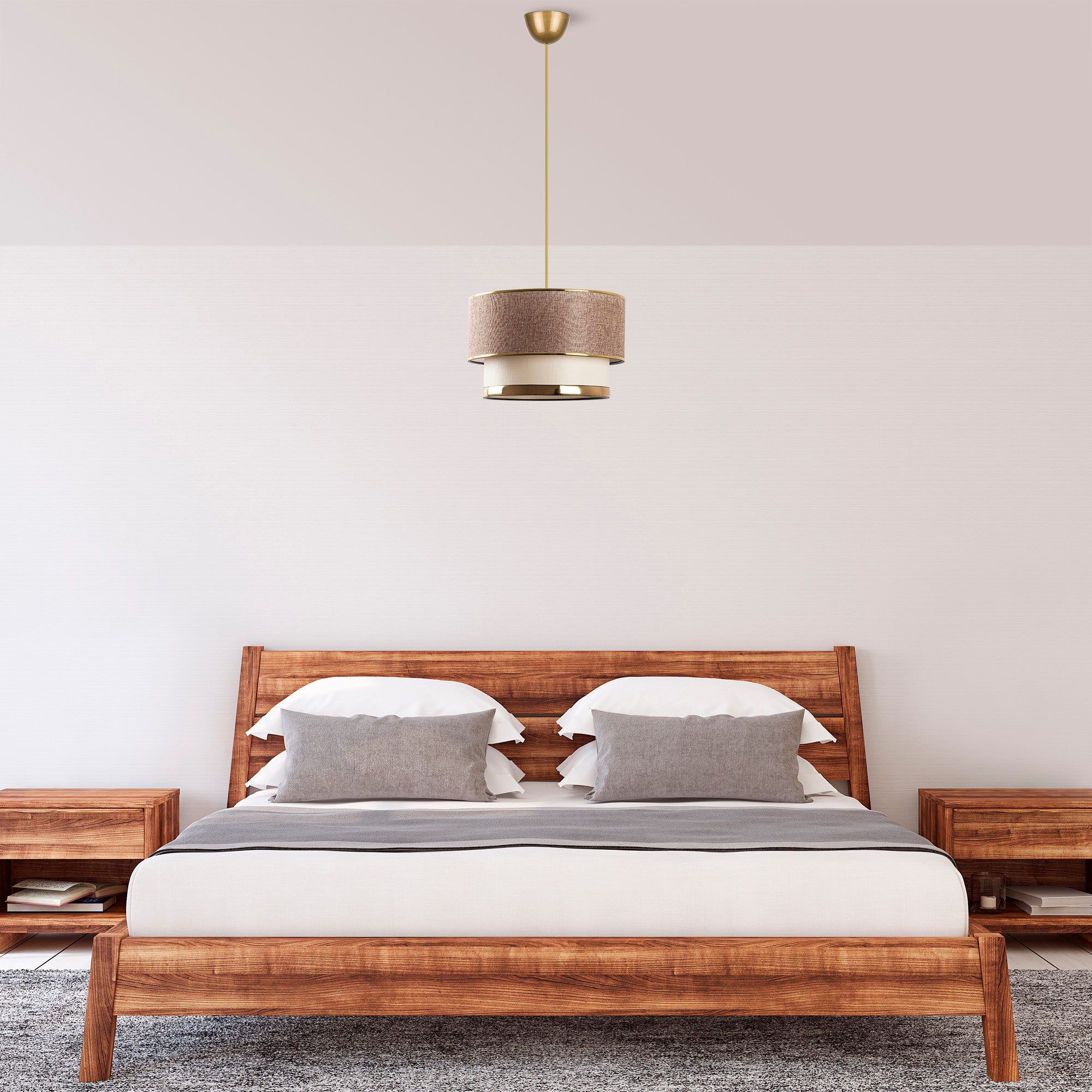 Candeeiro de Teto – 65 cm de Altura – Bege e Dourado – Metal