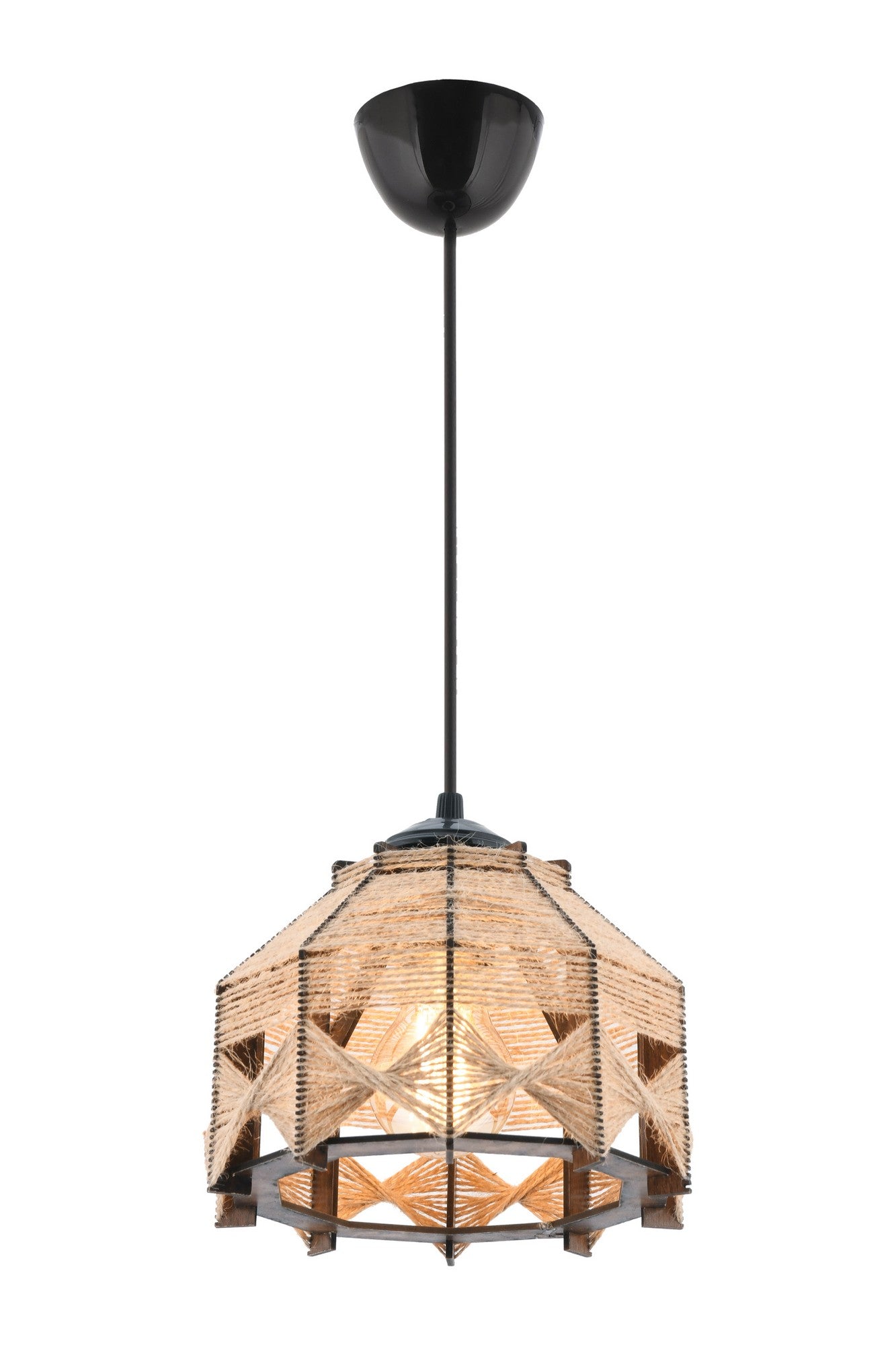 Candeeiro de Teto – 60 cm – Camelo – Madeira e Juta