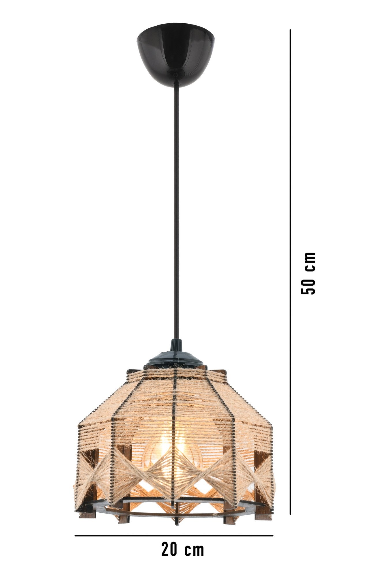 Candeeiro de Teto – 60 cm – Camelo – Madeira e Juta
