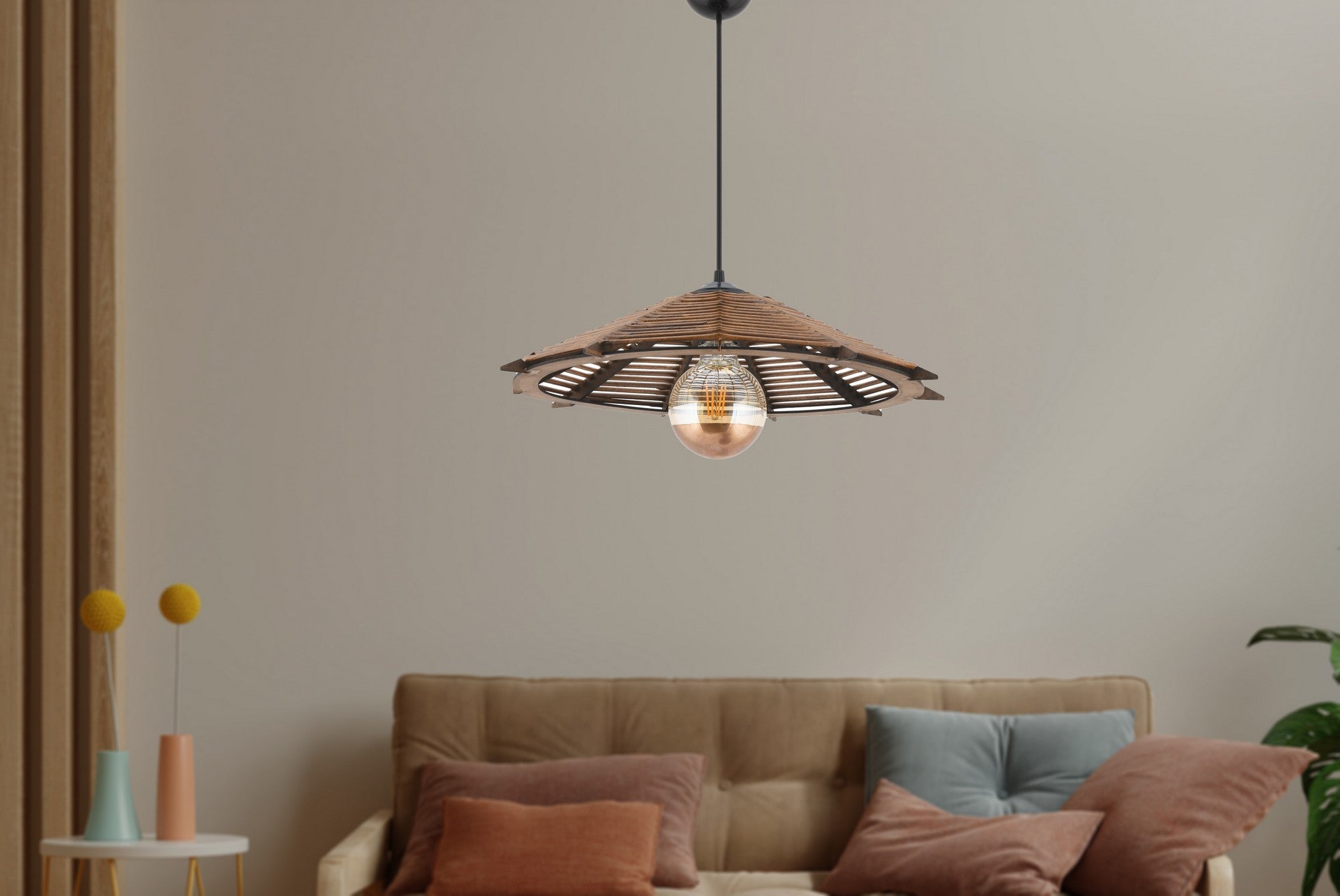 Candeeiro de Teto – 55 cm – Cor de Antiguidade – Madeira