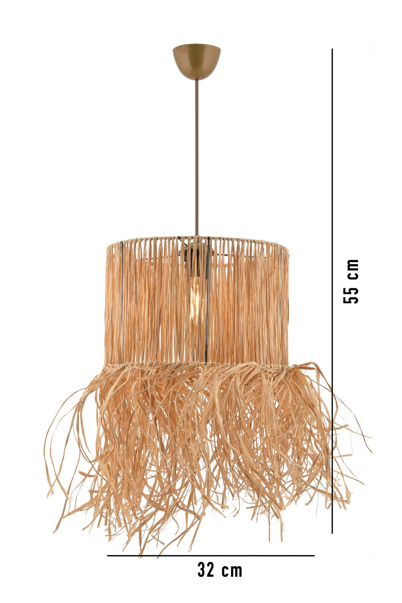 Candeeiro de Teto – 32 x 32 cm – Natural – Metal e Ráfia