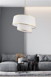 Candeeiro de Teto – 70 cm – Branco e Dourado – Metal