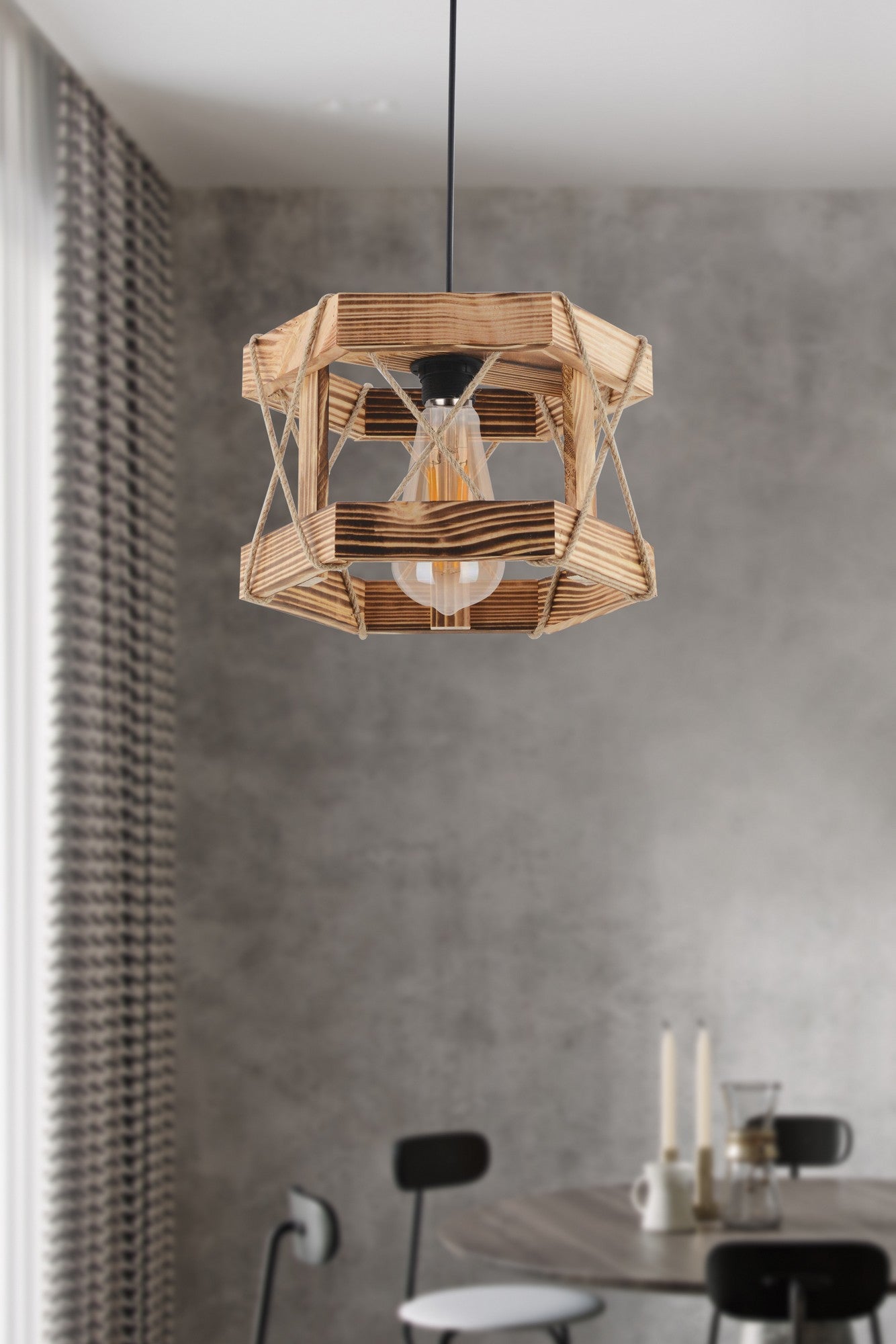 Candeeiro de Teto – 65 cm – Cor natural da madeira – Madeira