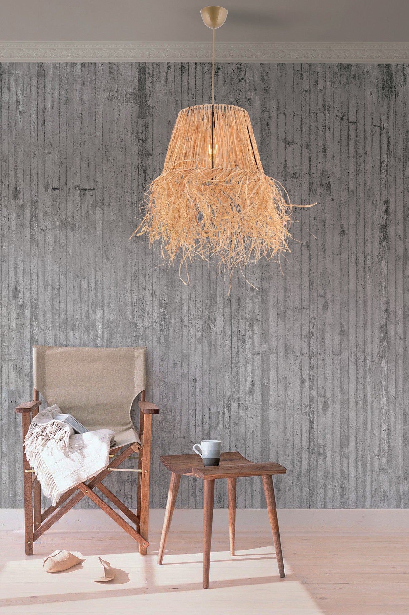Candeeiro de Teto – 30 x 20 cm – Natural – Metal e Ráfia