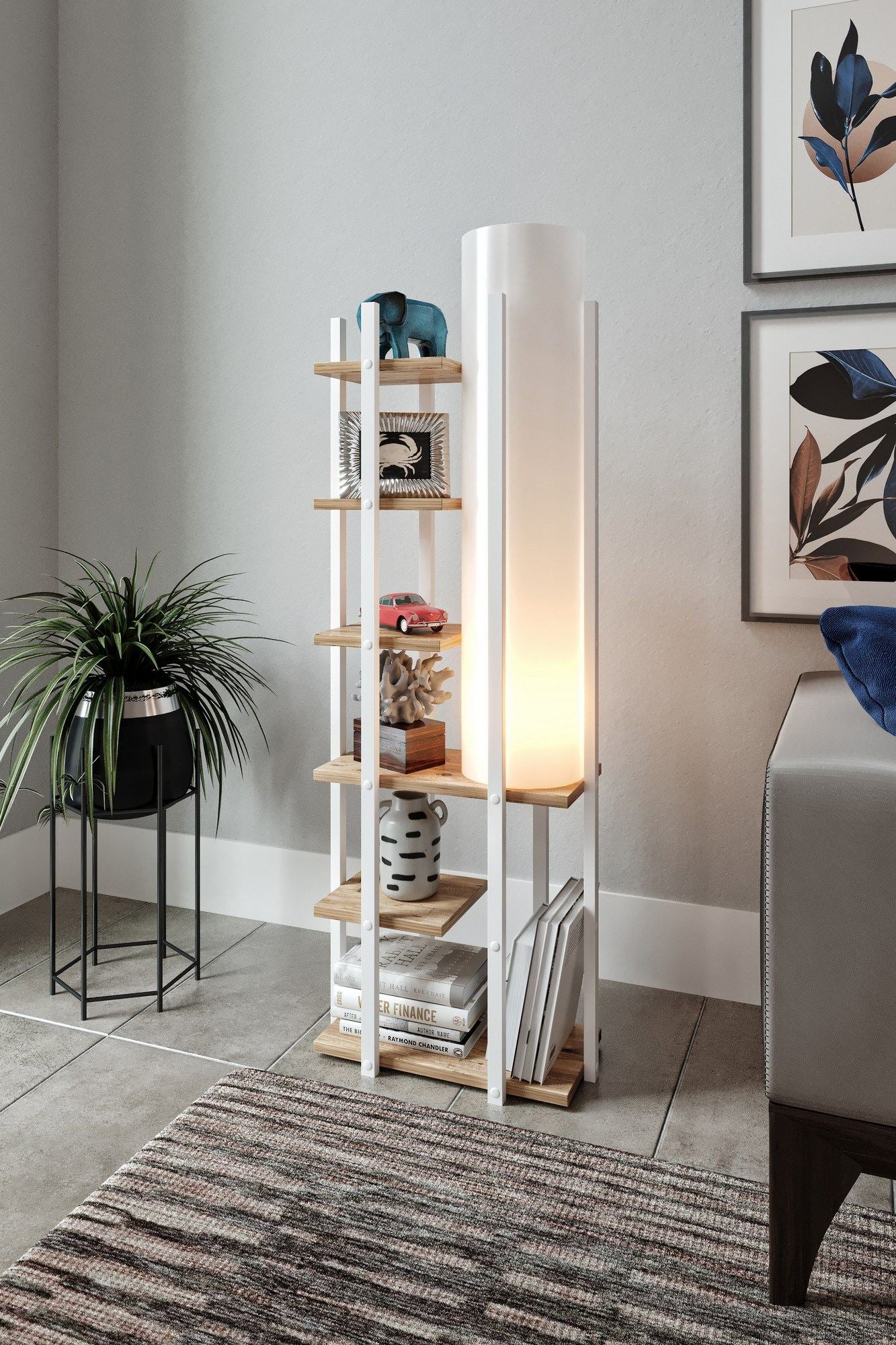 Candeeiro de Pé – 135 cm – Branco e Natural – Aglomerado e MDF