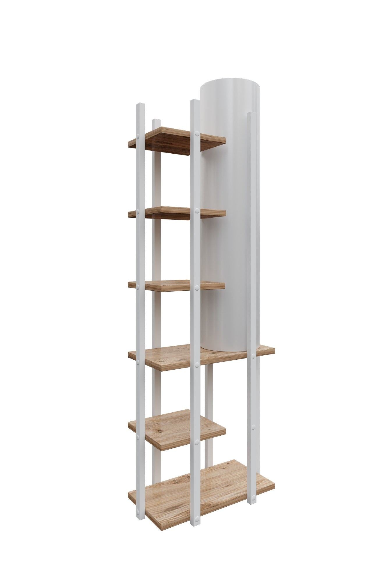 Candeeiro de Pé – 135 cm – Branco e Natural – Aglomerado e MDF