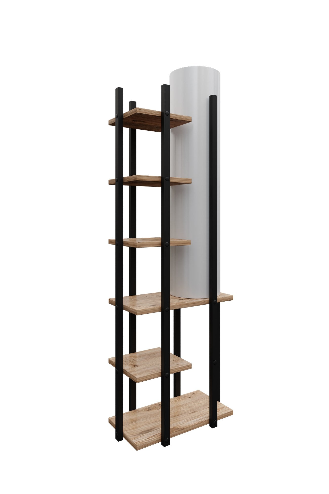 Candeeiro de Pé – 135 cm – Preto, Branco, Natural – Aglomerado, MDF, Tecido