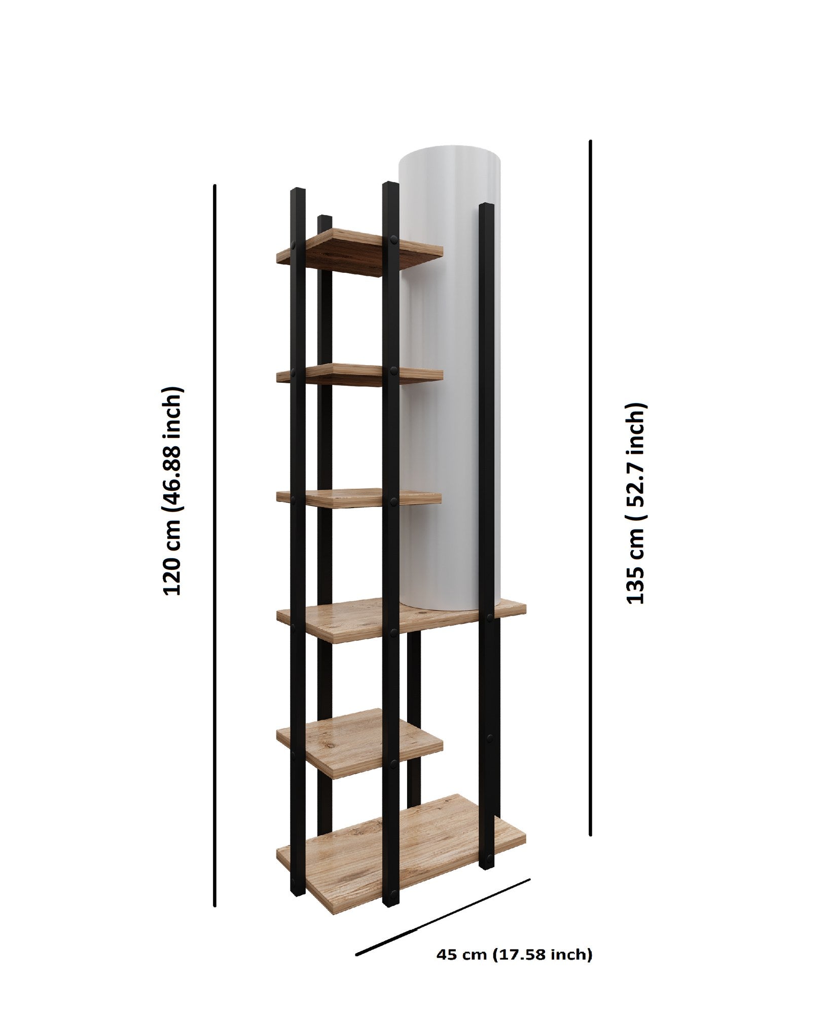 Candeeiro de Pé – 135 cm – Preto, Branco, Natural – Aglomerado, MDF, Tecido