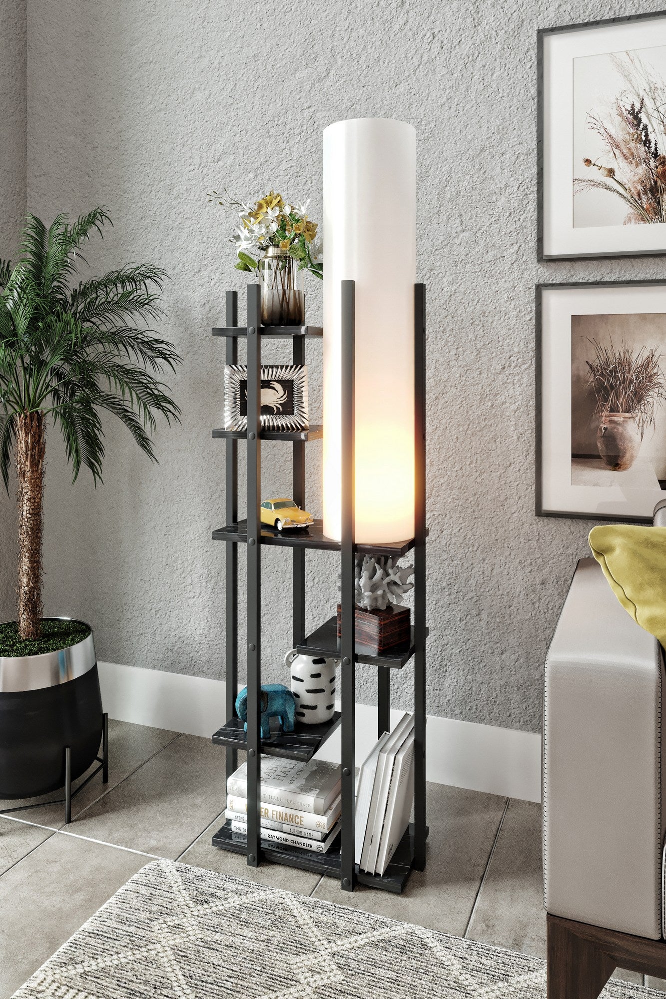 Candeeiro de Pé – 160 cm – Preto e Branco – Aglomerado e MDF