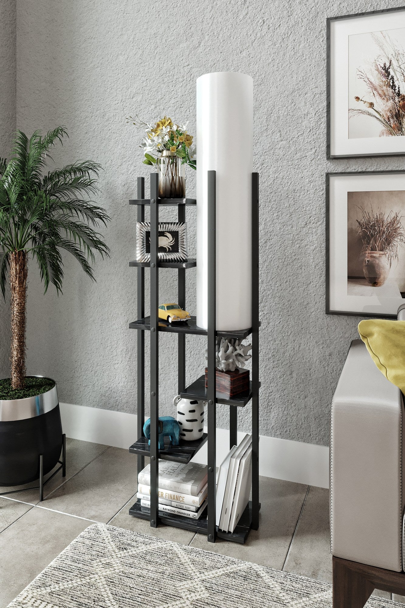 Candeeiro de Pé – 160 cm – Preto e Branco – Aglomerado e MDF