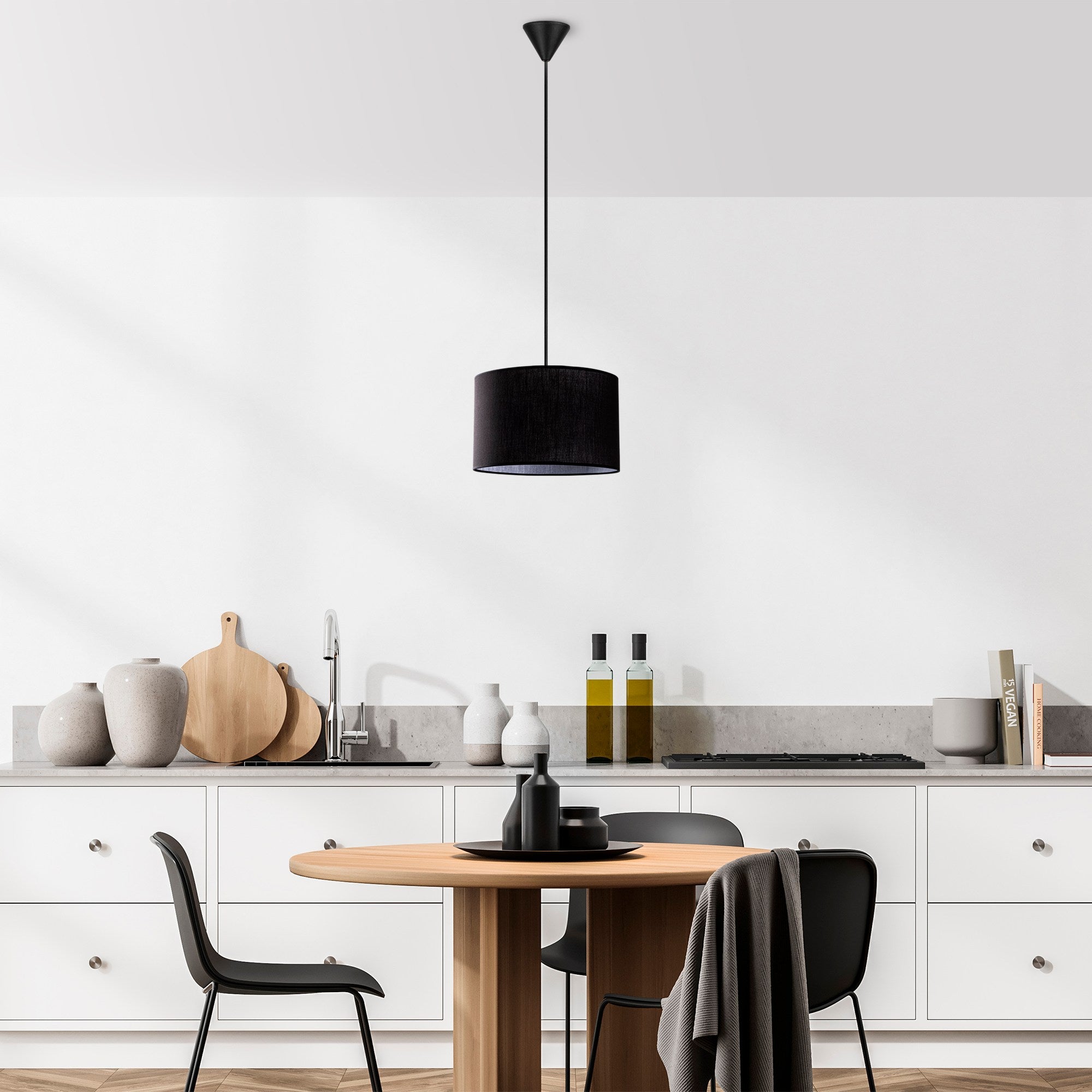 Candeeiro de Teto – 30 cm x 30 cm – Preto – Metal e Algodão