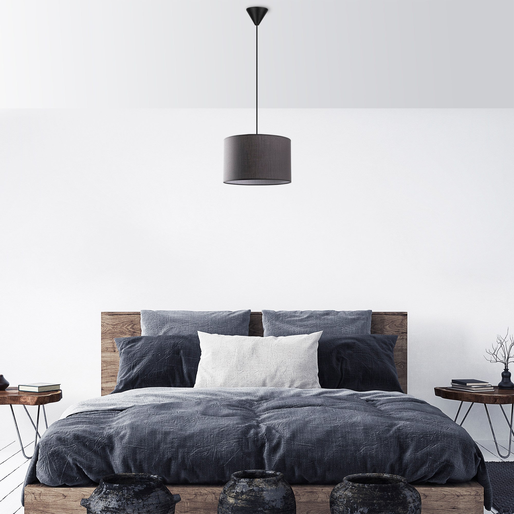 Candeeiro de Teto – 65 cm – Antracite – Metal e Algodão