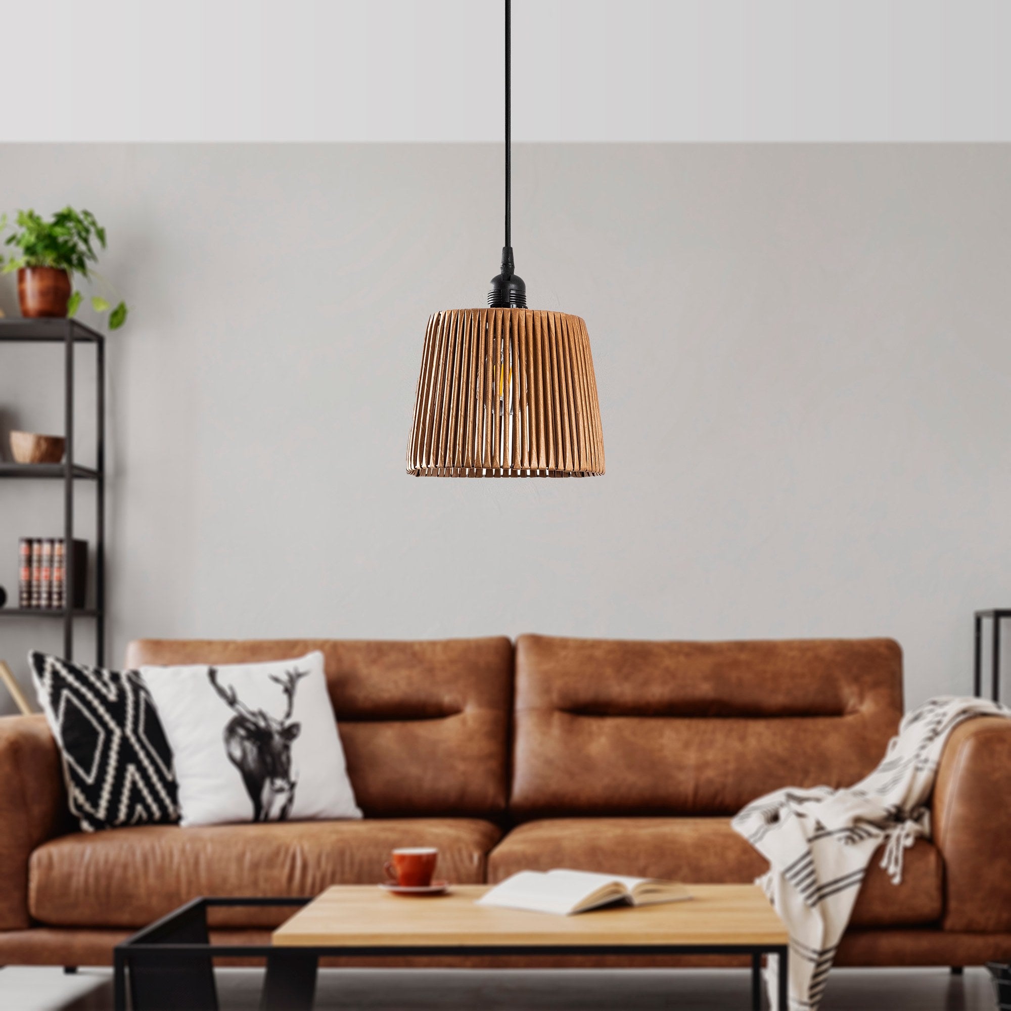 Candeeiro de Teto – 60 cm – Camelo – Metal com Imitação de Bambu