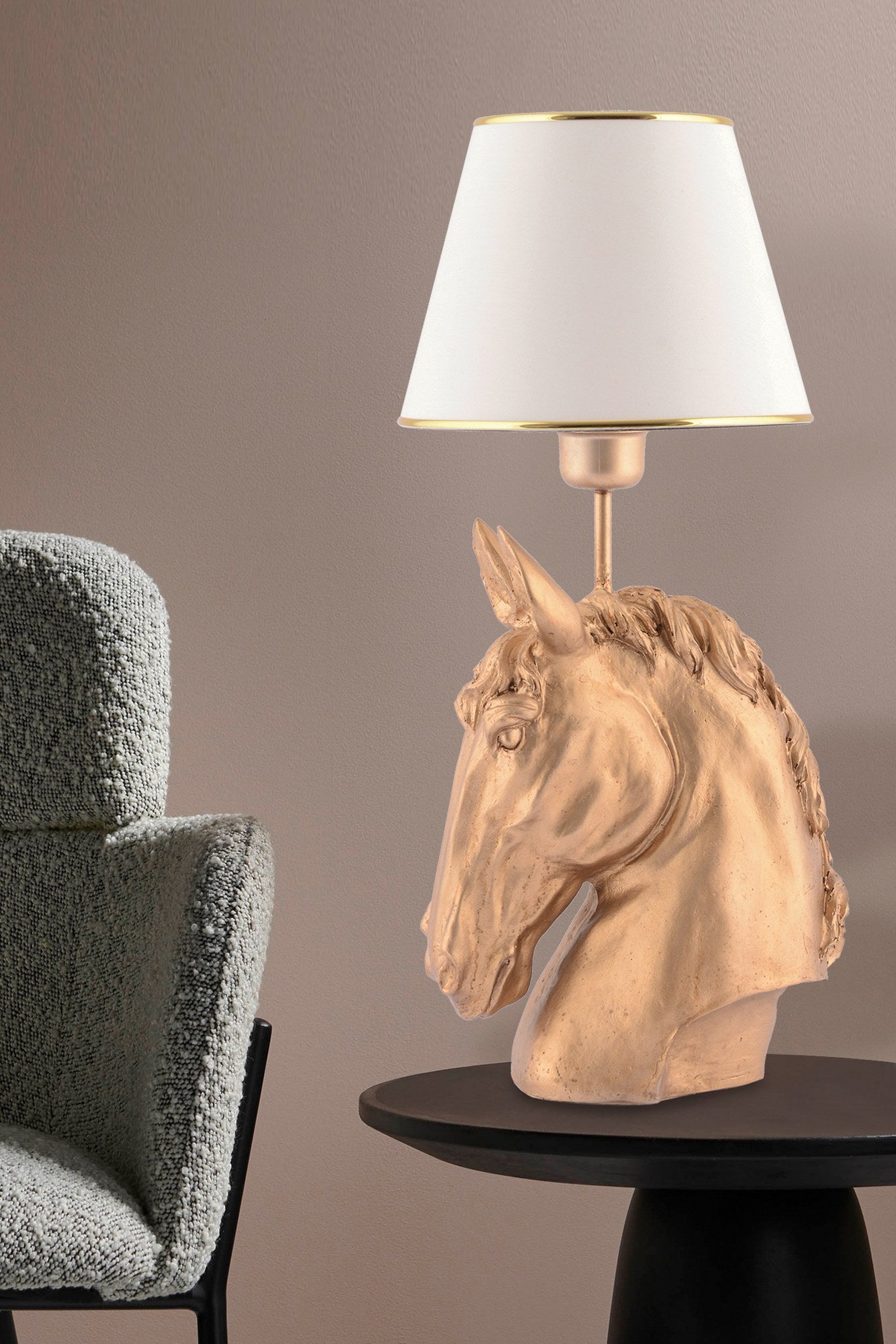 Candeeiro de mesa-Horse-Branco
Ouro