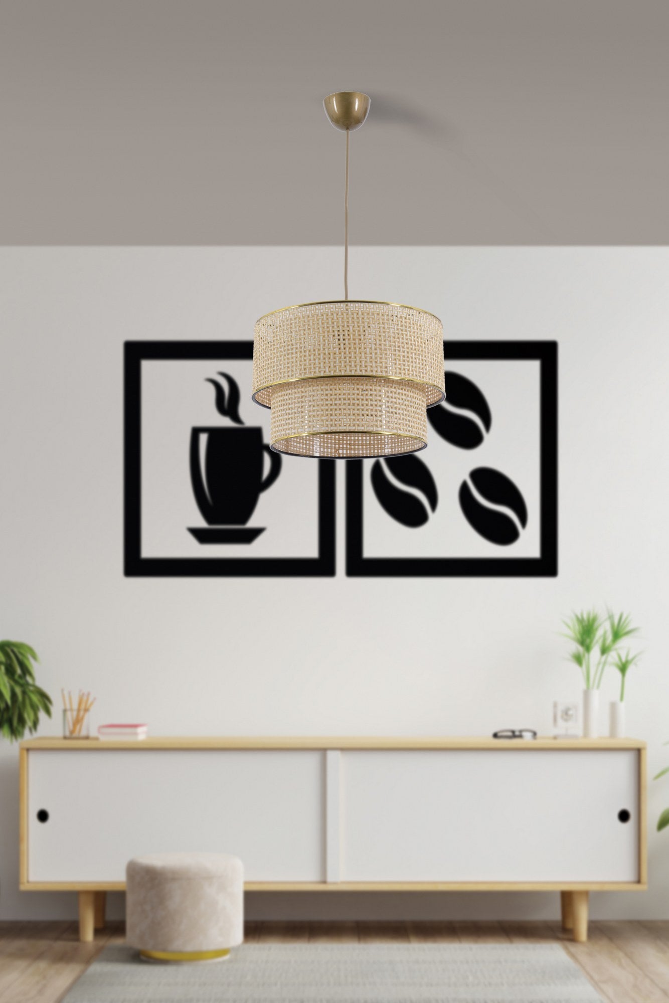 Candeeiro de Teto – 70 cm de Altura – Ecru e Branco – Metal