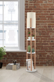 Candeeiro de Pé – 135 cm de Altura – Branco e Natural – Aglomerado e MDF