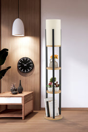 Candeeiro de Pé elegante – 135 cm – Natural e Preto – Aglomerado e Tecido