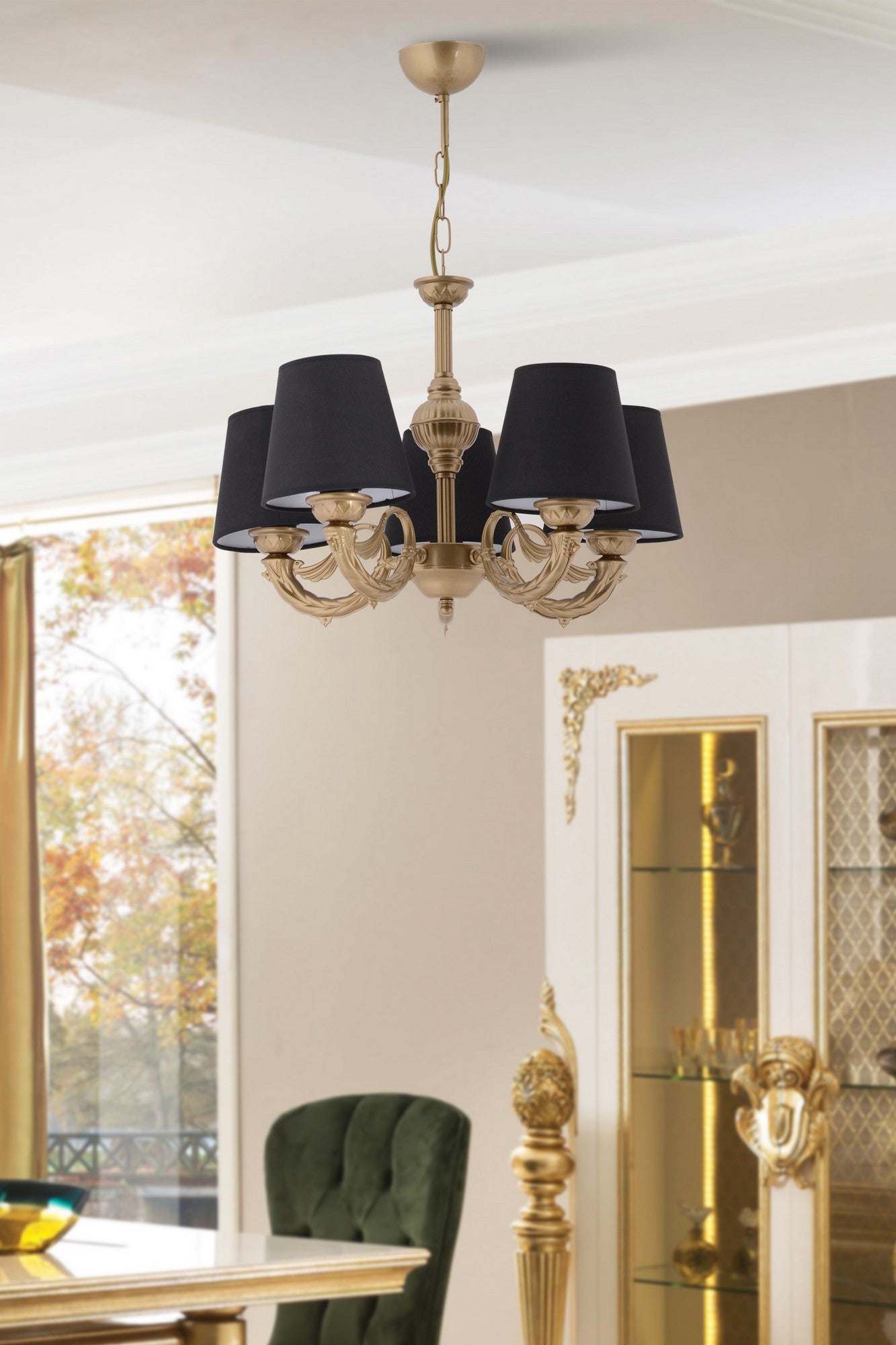 Candeeiro de Teto – 65 cm – Preto e Dourado – Metálico