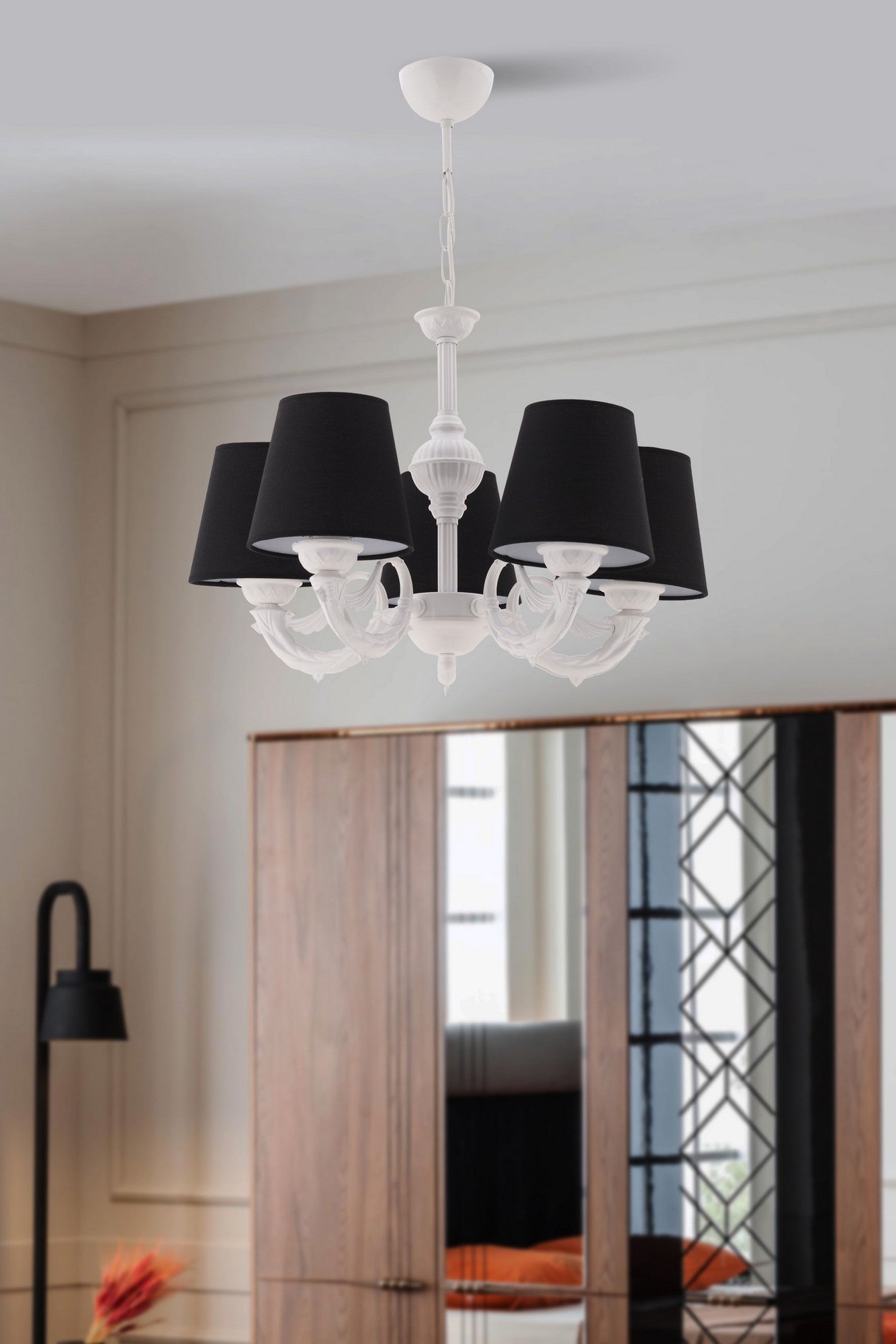 Candeeiro de Teto – 65 cm altura – Preto e Branco – Metálico