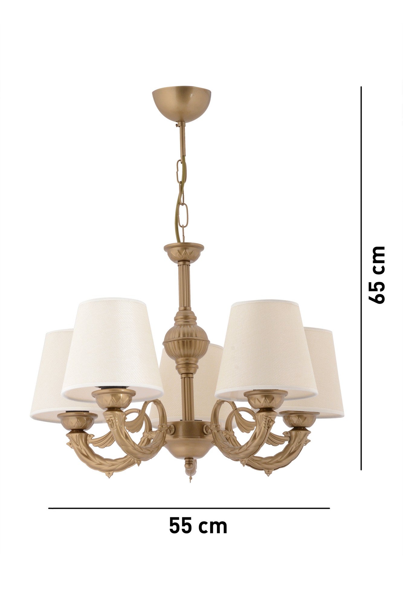 Candeeiro de Teto – 65 cm x 55 cm – Creme e Ouro – Metálico