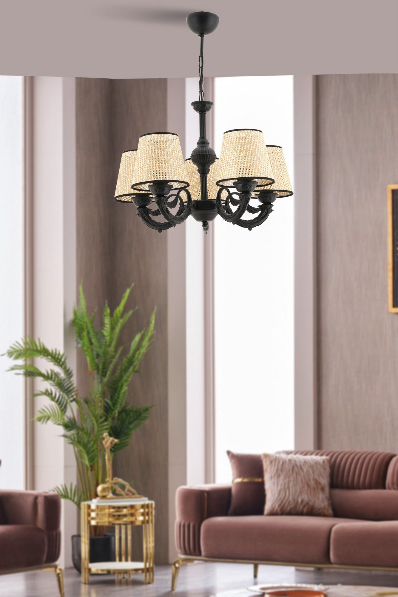 Candeeiro de Teto – 65 cm – Preto e creme – Metal