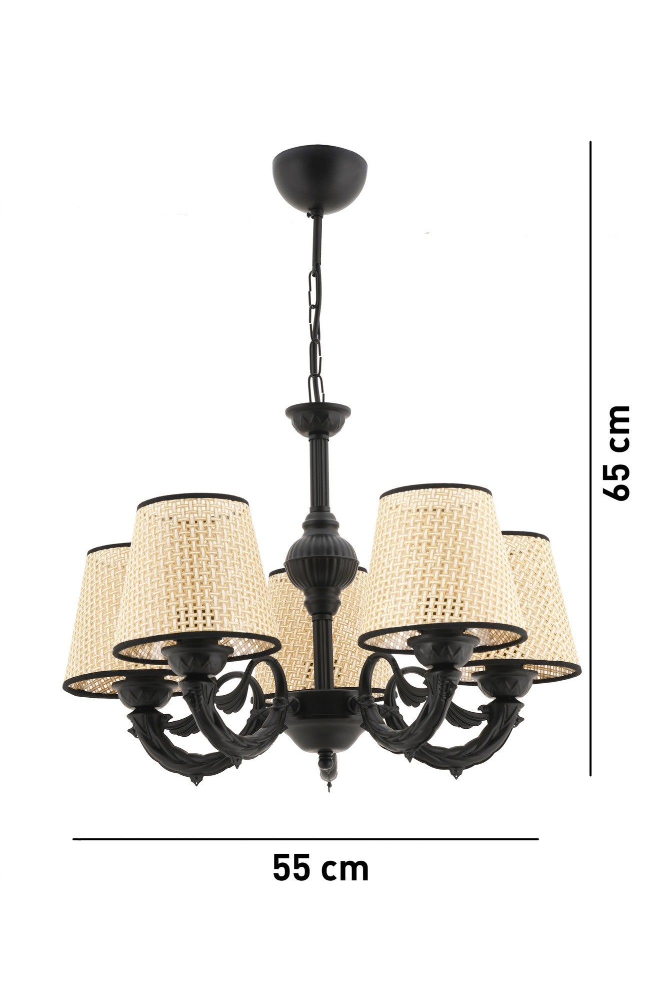 Candeeiro de Teto – 65 cm – Preto e creme – Metal