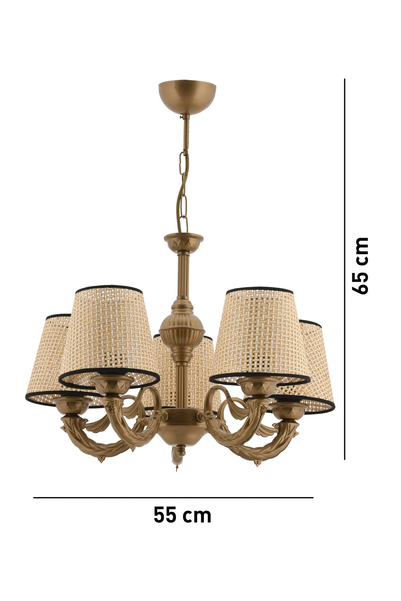 Candeeiro de Teto – 65 cm – Preto, Dourado, Creme – Metal