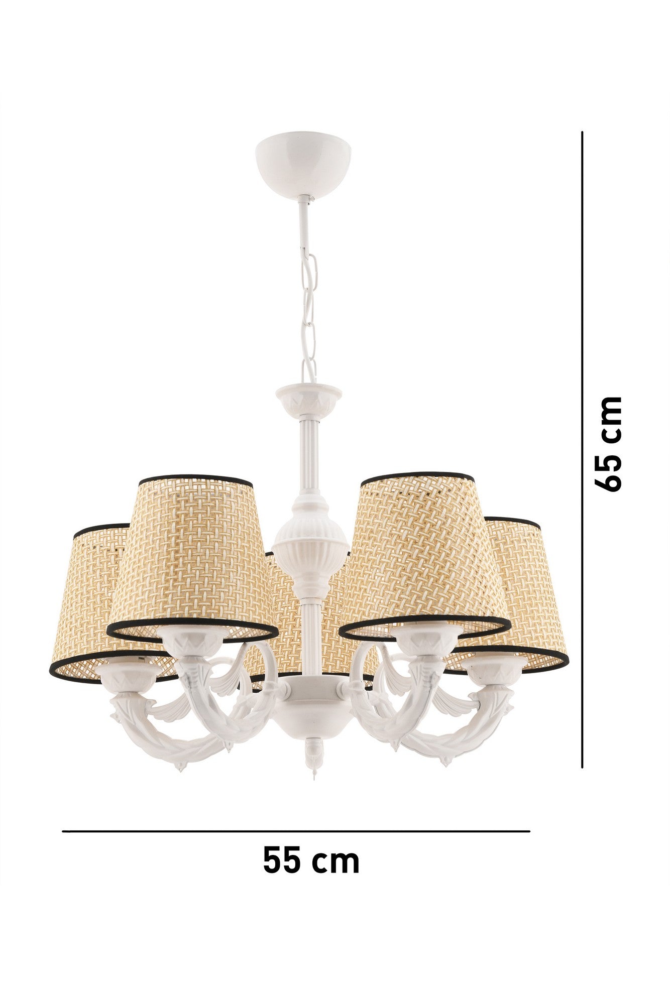 Candeeiro de Teto – 65 cm – Preto, Branco, Creme – Metálico com tampa de tecido