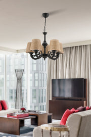 Candeeiro de Teto – 65 cm – Natural e Preto – Metal