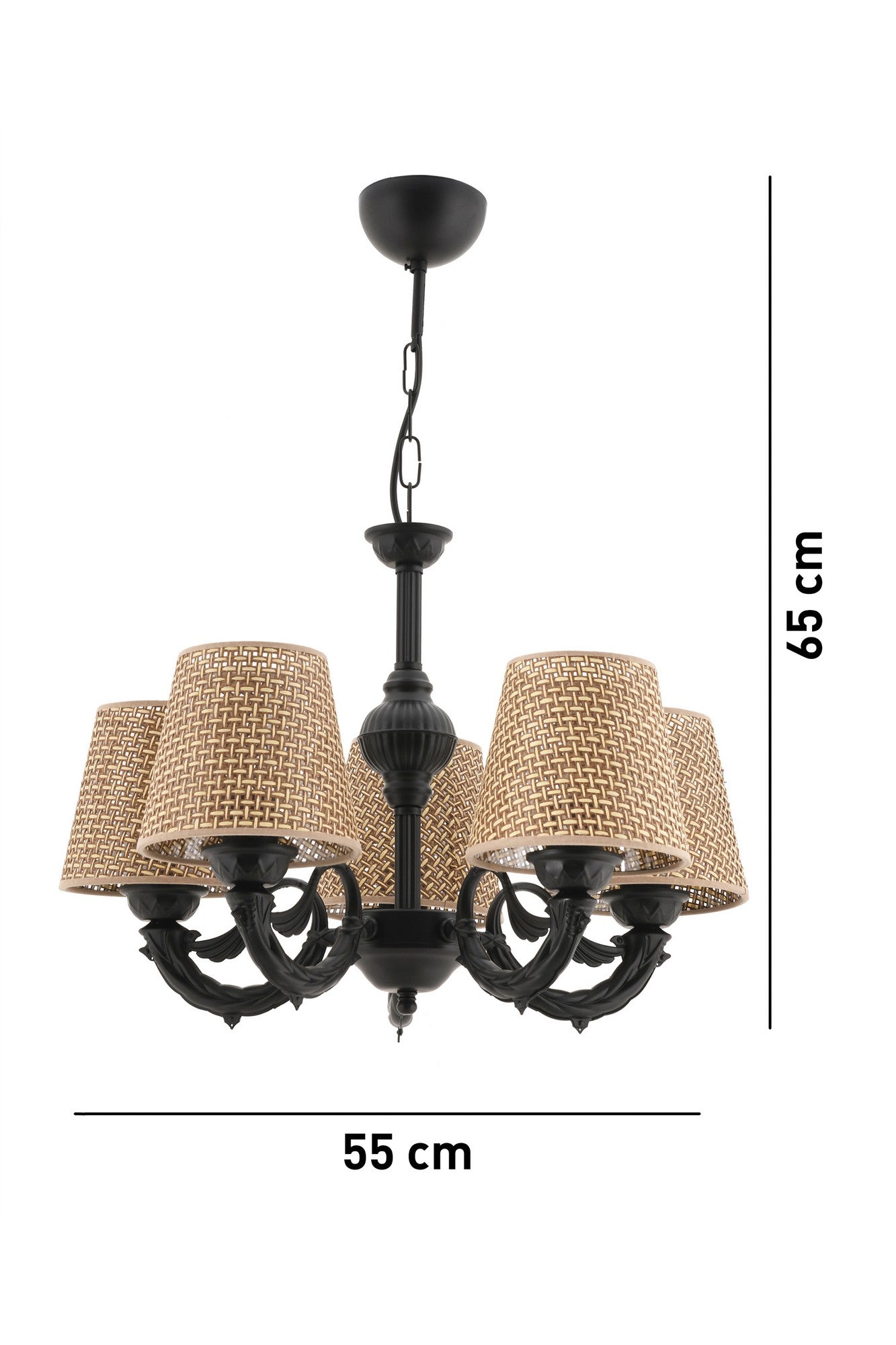 Candeeiro de Teto – 65 cm – Natural e Preto – Metal