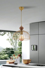 Candeeiro de Teto – 60 cm – Dourado e Natural – Metal