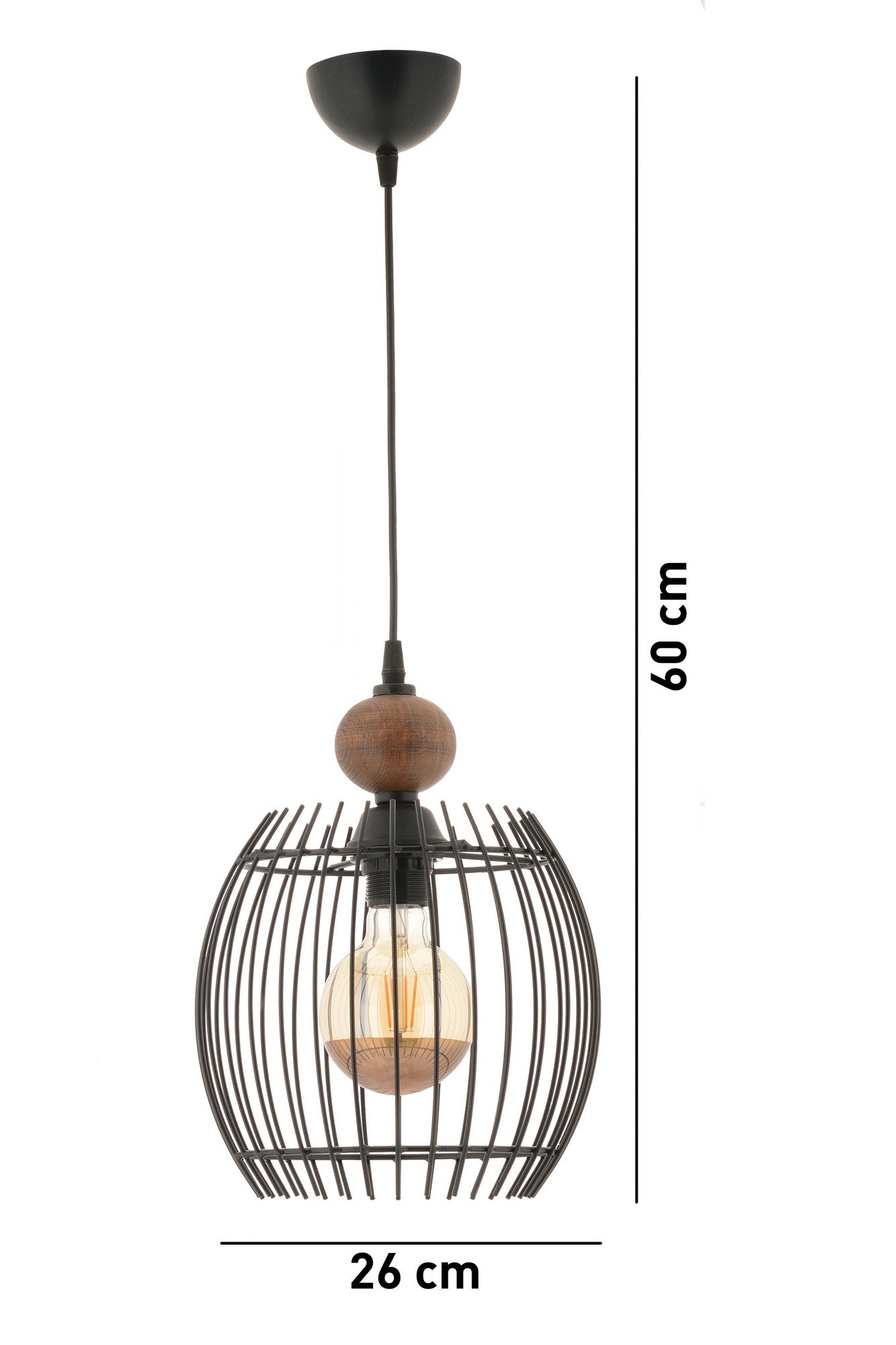 Candeeiro de Teto – 26 cm – Preto e Natural – Metálico